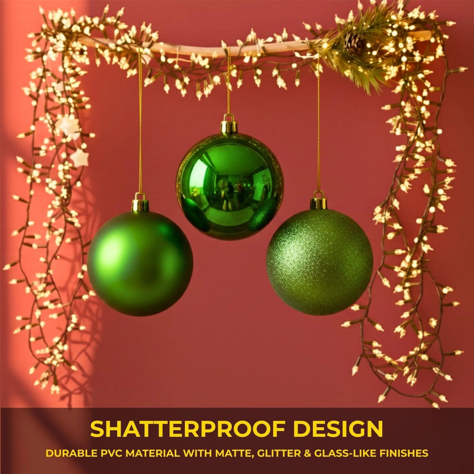 25cm Dark Green Christmas Baubles – Assorted 3-Pack (Matte & Glitter, Shatterproof)