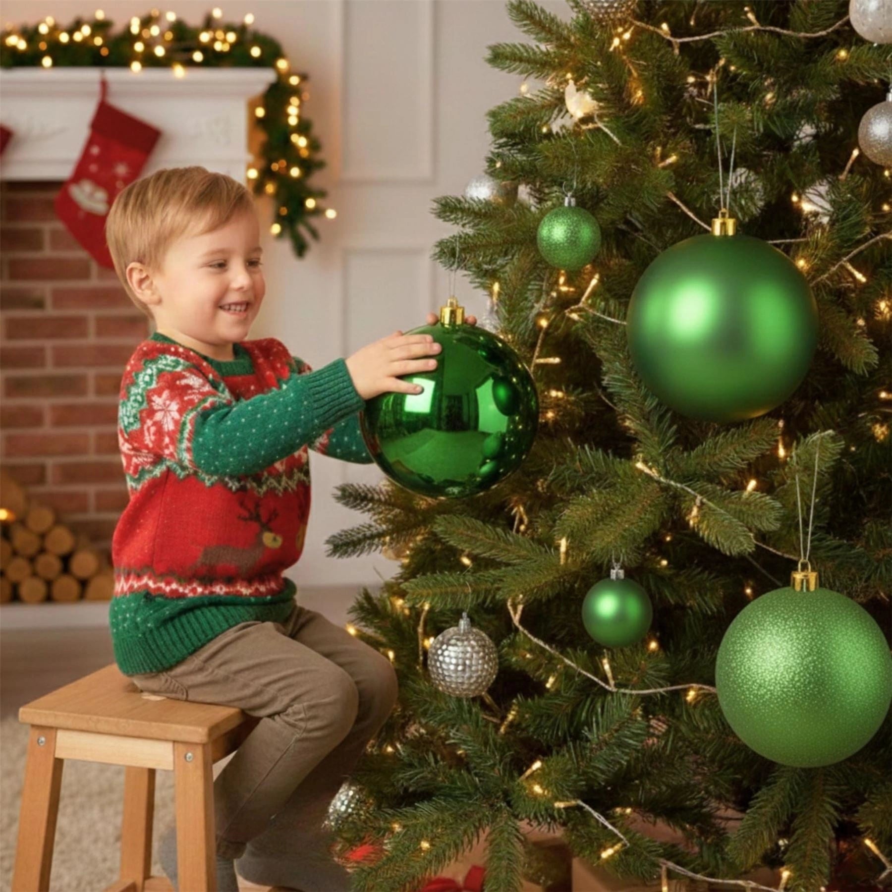 25cm Dark Green Christmas Baubles – Assorted 3-Pack (Matte & Glitter, Shatterproof)