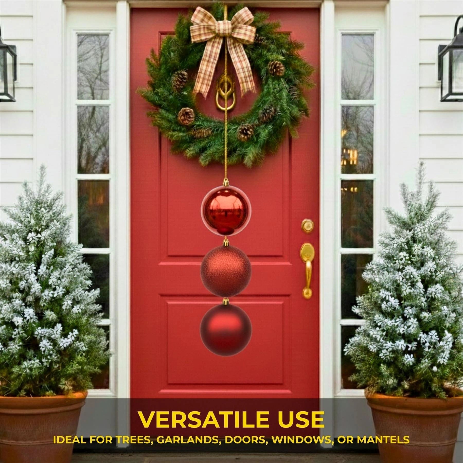 25cm Dark Red Christmas Baubles – Assorted 3-Pack (Matte & Glitter, Shatterproof)