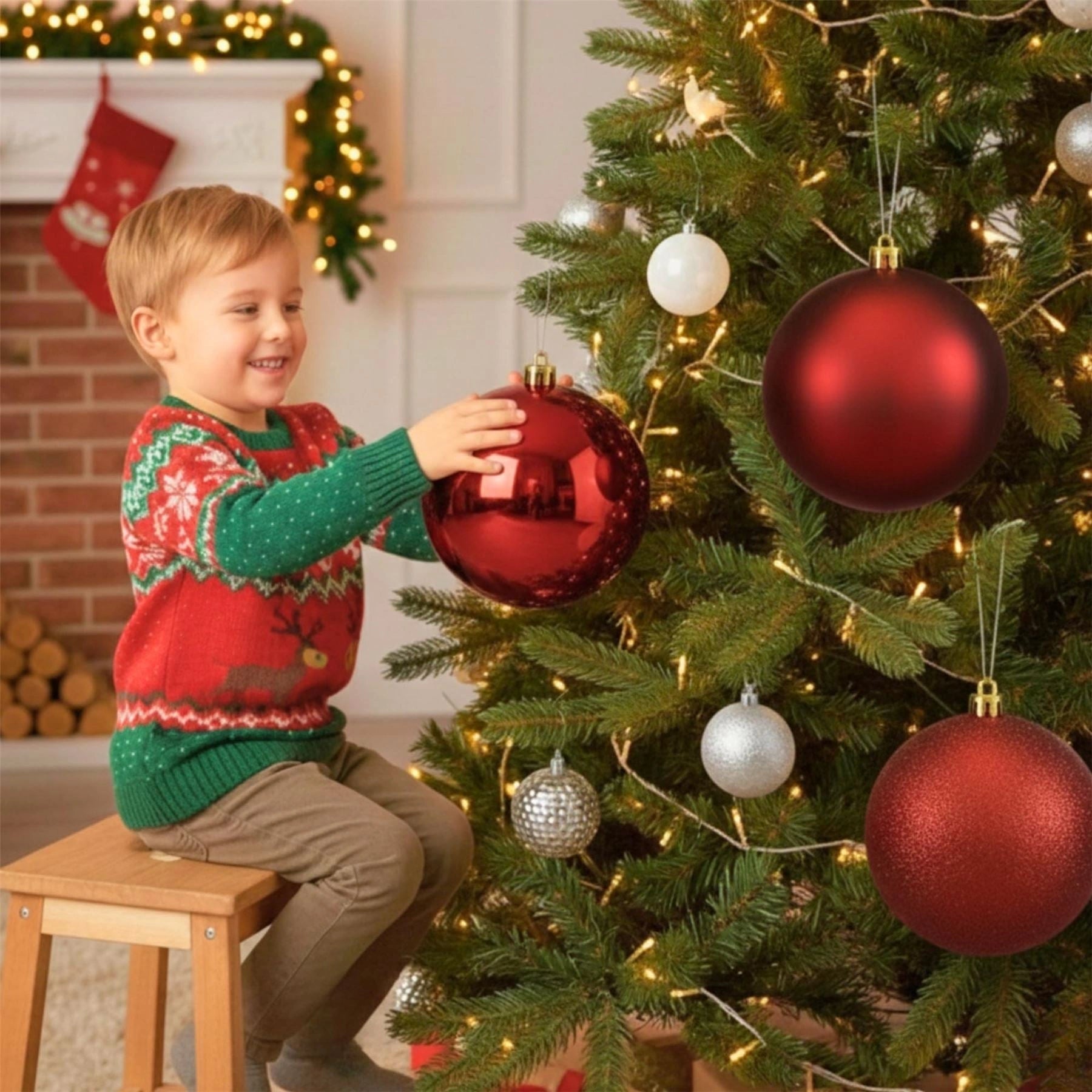 25cm Dark Red Christmas Baubles – Assorted 3-Pack (Matte & Glitter, Shatterproof)