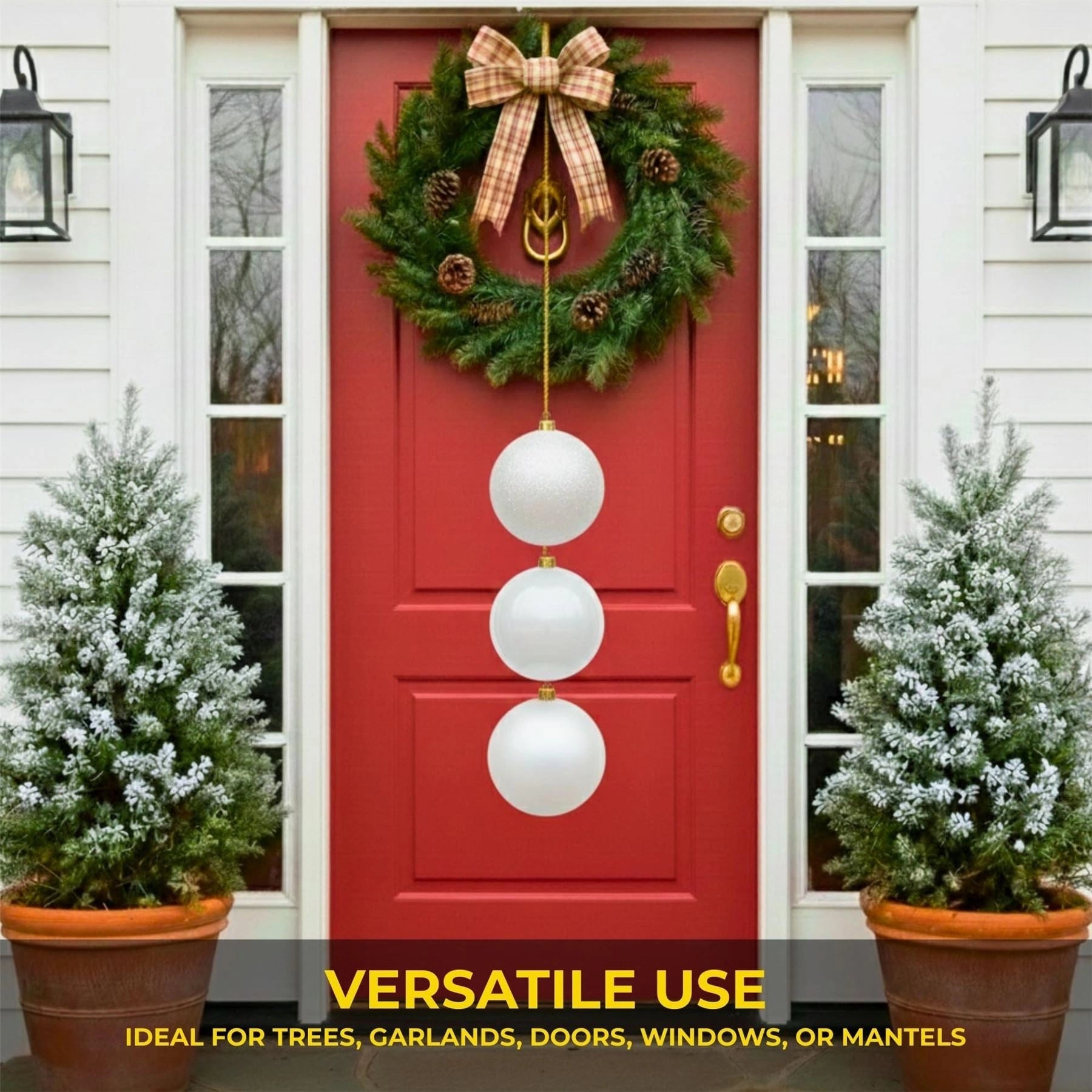 25cm White Christmas Baubles – Assorted 3-Pack (Matte & Glitter, Shatterproof)