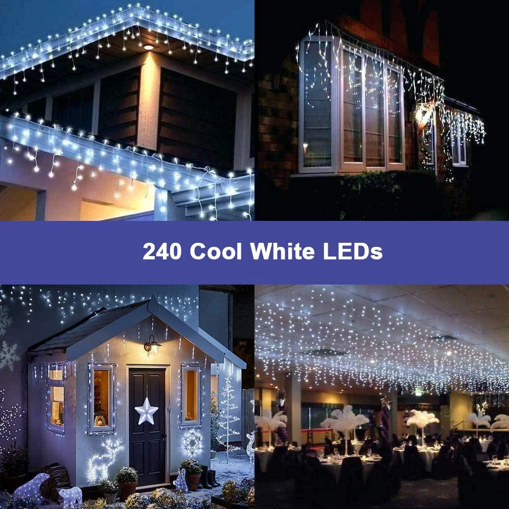 240LED Waterfall Icicle Light Outdoor Connectable Snowing Chaser Xmas Home Decor