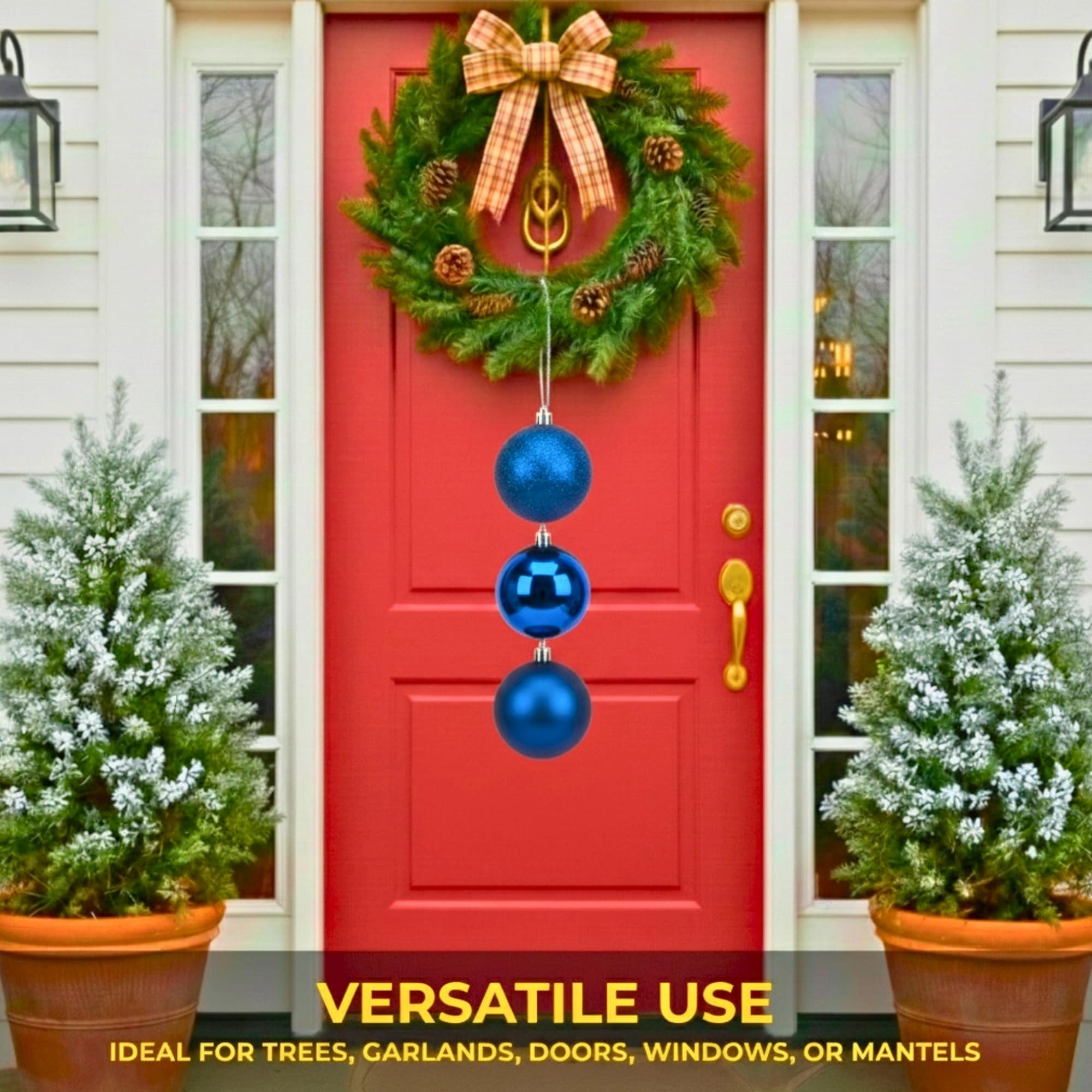 20cm Dark Blue Shatterproof Bauble Set – Matt, Gloss & Glitter (3 Pack)