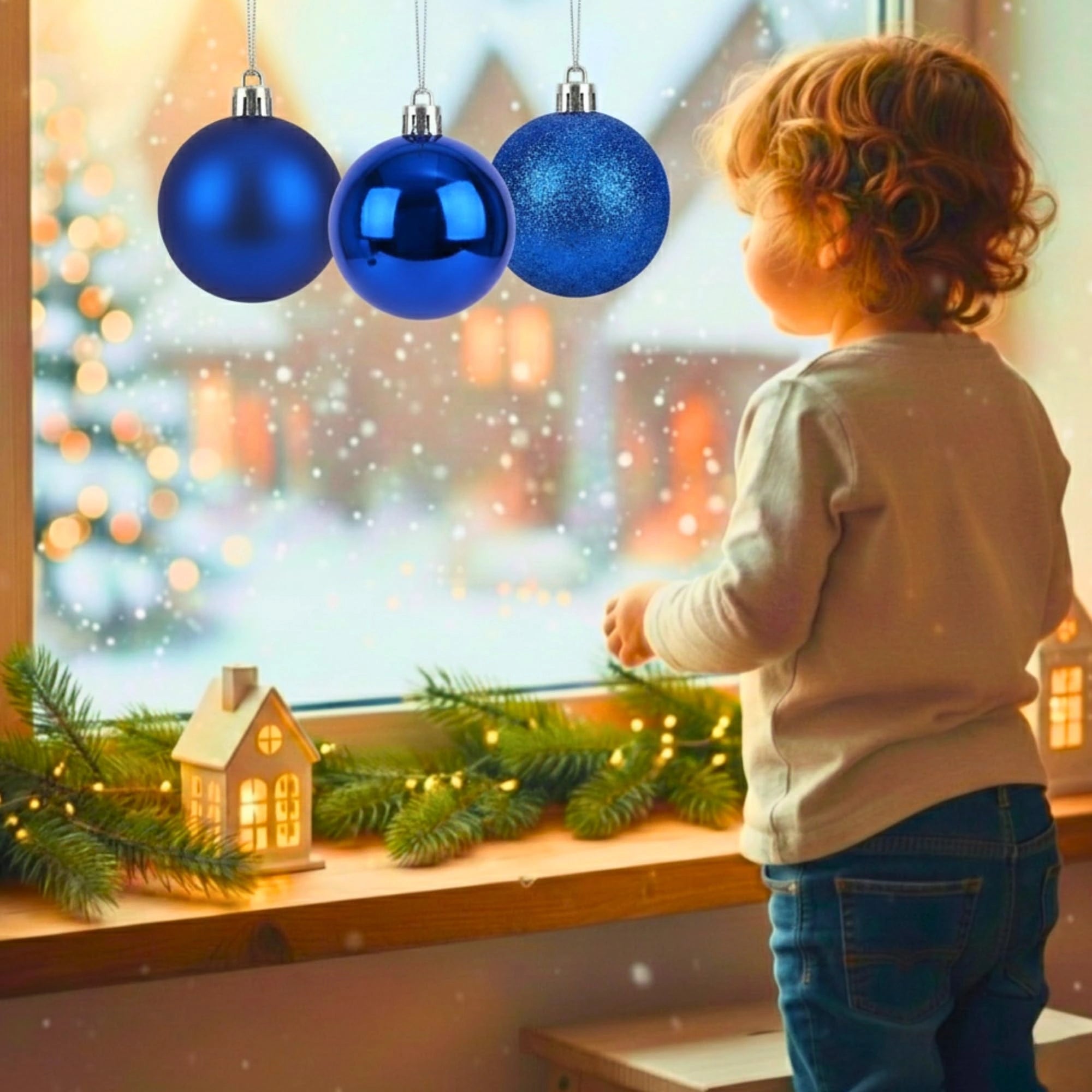 20cm Dark Blue Shatterproof Bauble Set – Matt, Gloss & Glitter (3 Pack)