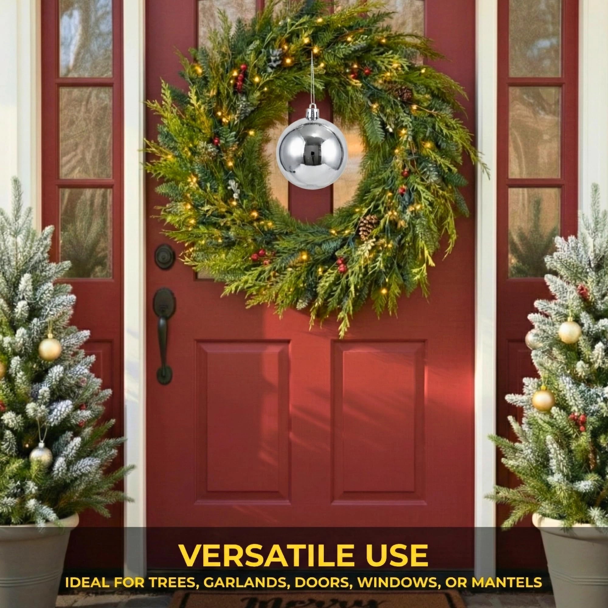 20cm Silver Shatterproof Christmas Bauble – Gloss Finish