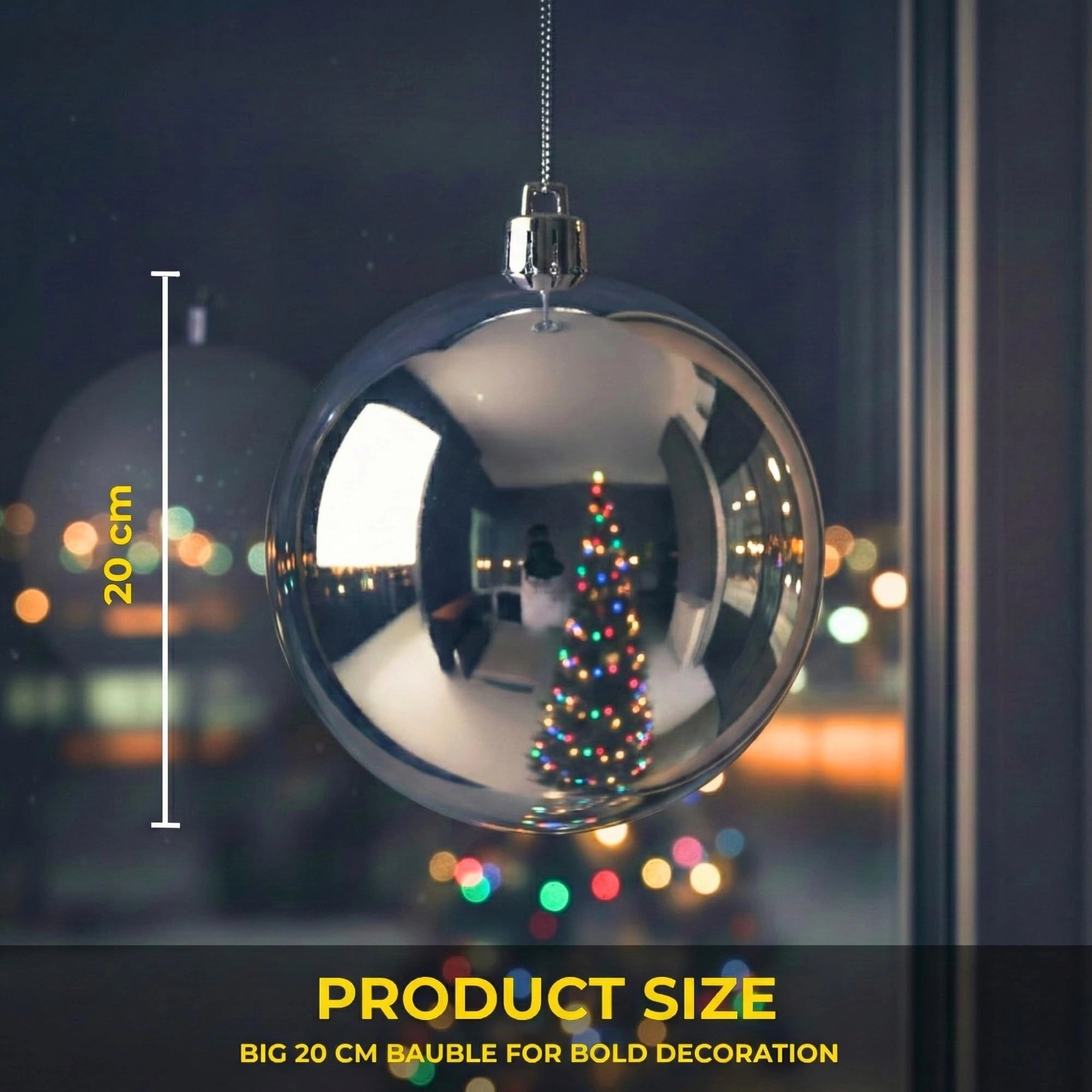 20cm Silver Shatterproof Christmas Bauble – Gloss Finish