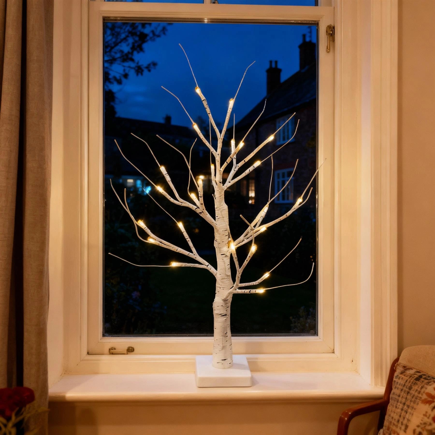 60cm White Twig Tree 24 Warm White LEDs USB or Battery Operated