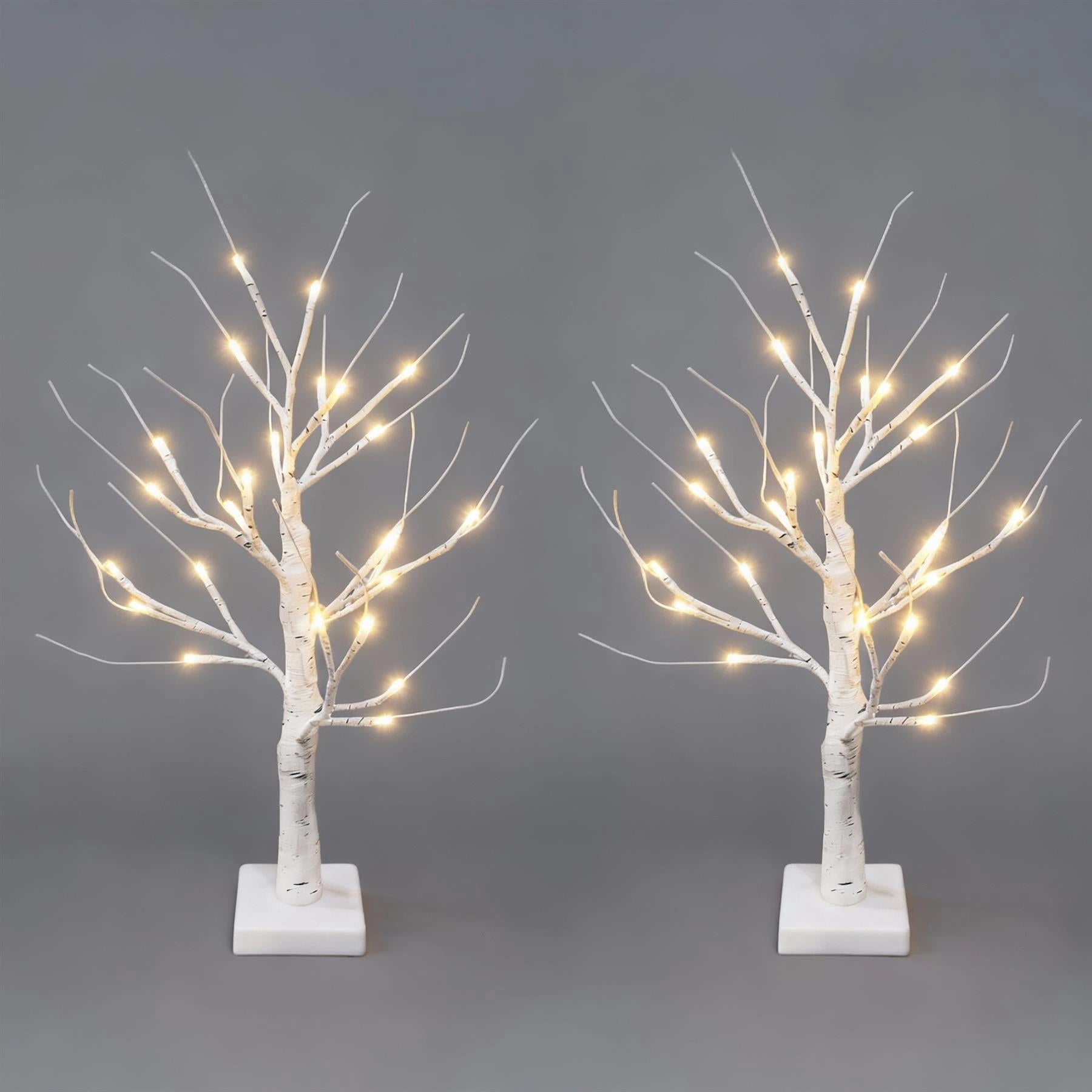 2pcs- 60cm White Twig Tree 24 Warm White LEDs USB or Battery Operated