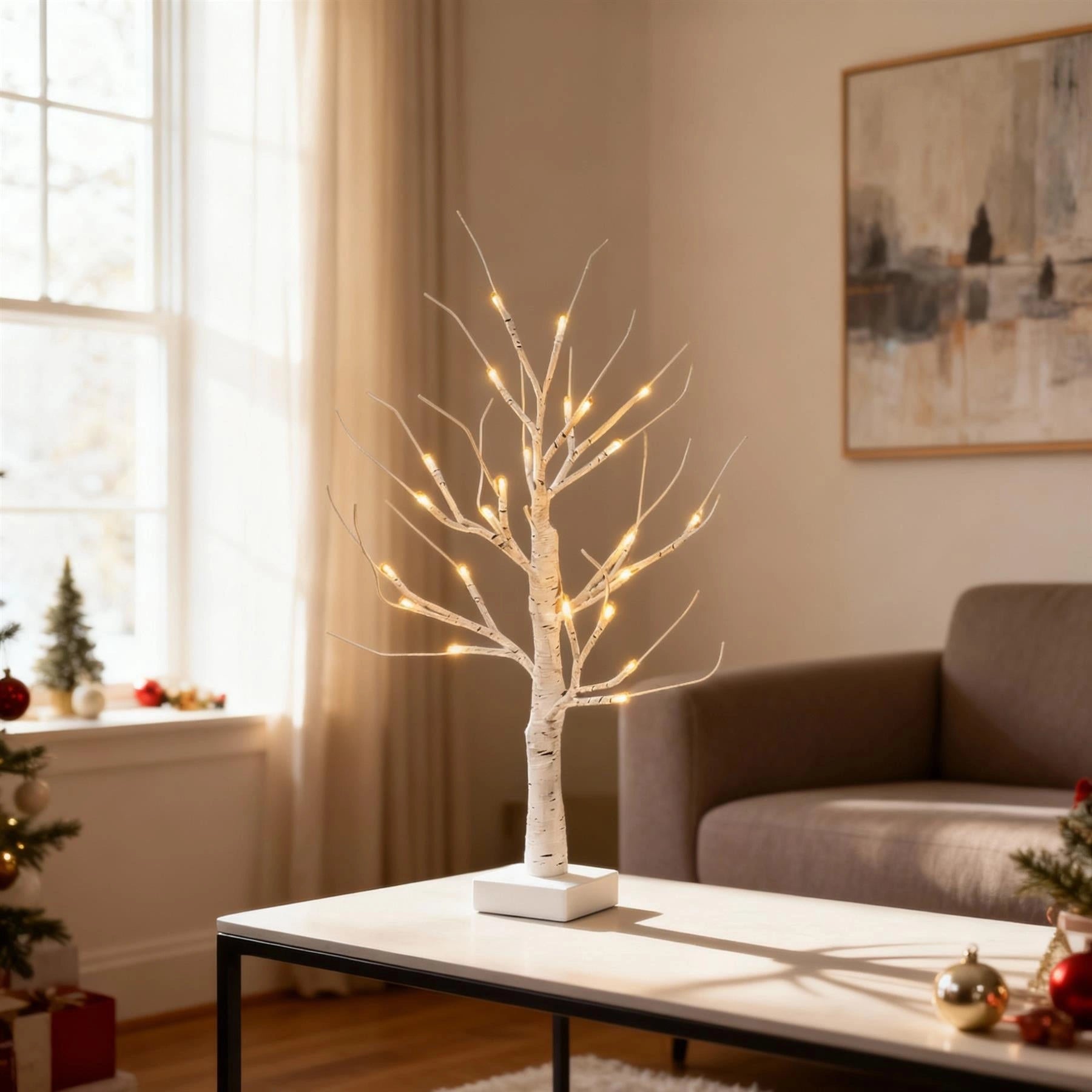 4pcs- 60cm White Twig Tree 24 Warm White LEDs USB or Battery Operated