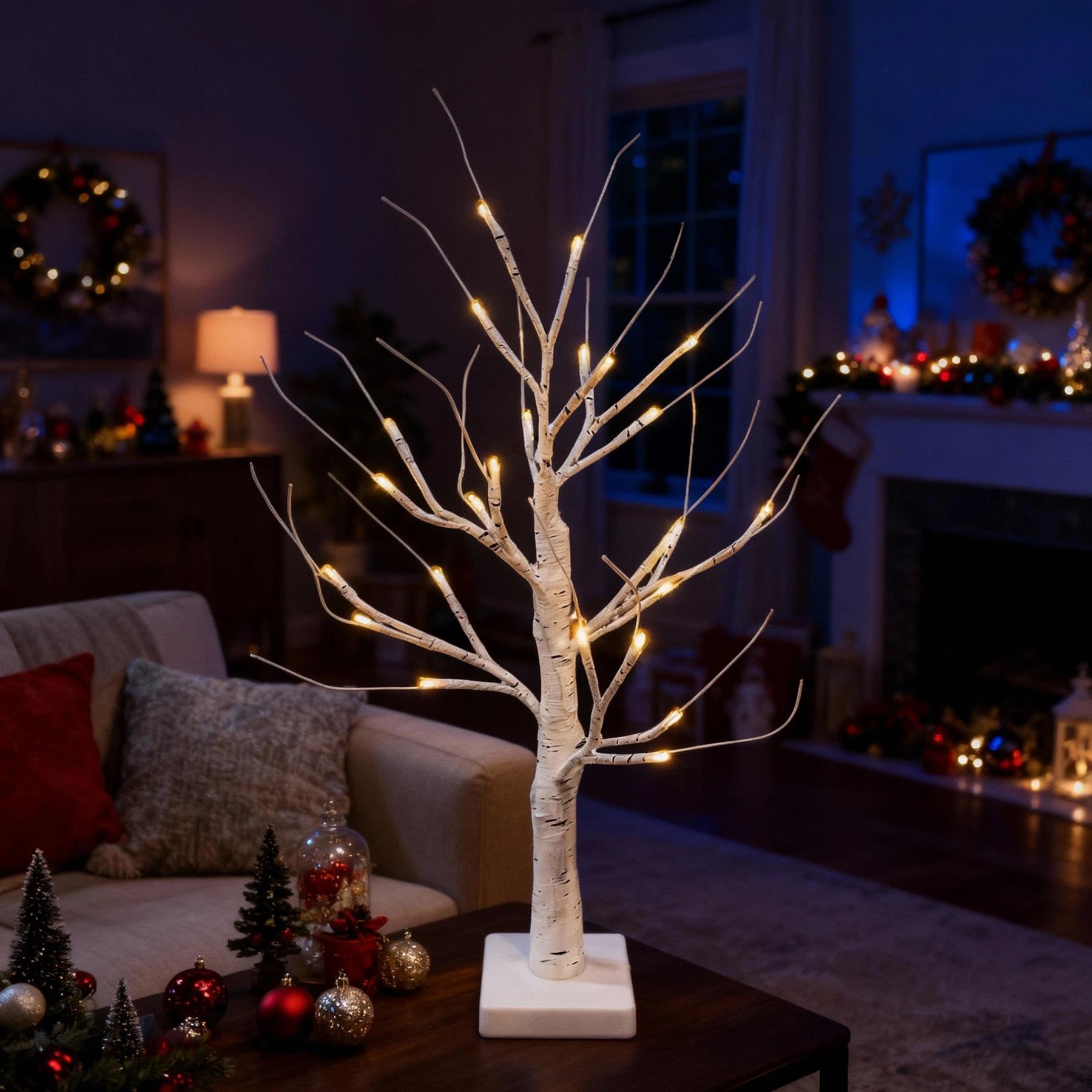 4pcs- 60cm White Twig Tree 24 Warm White LEDs USB or Battery Operated
