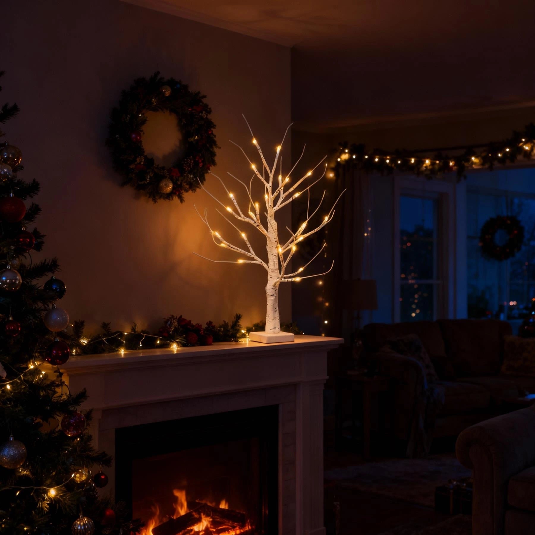 4pcs- 60cm White Twig Tree 24 Warm White LEDs USB or Battery Operated