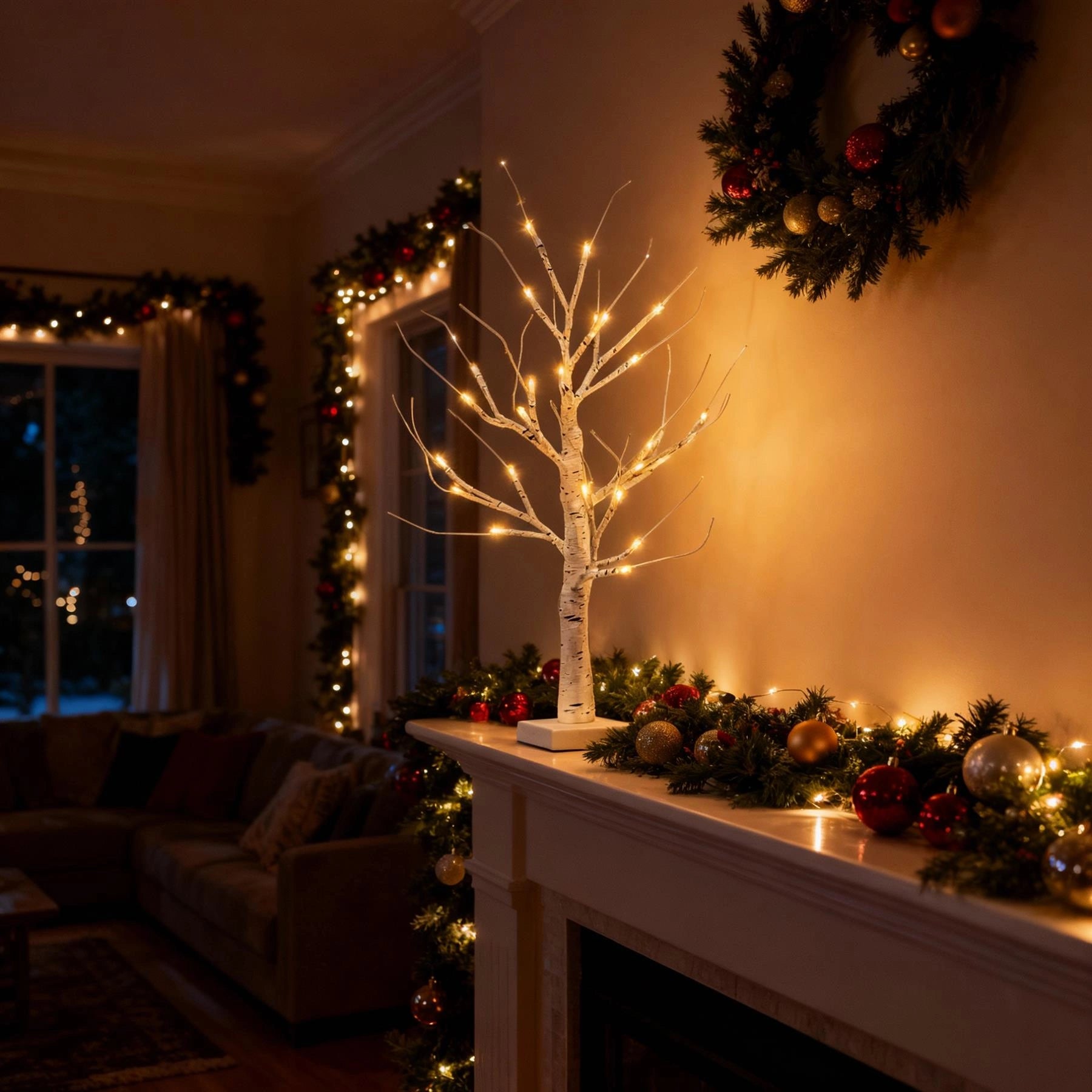 4pcs- 60cm White Twig Tree 24 Warm White LEDs USB or Battery Operated