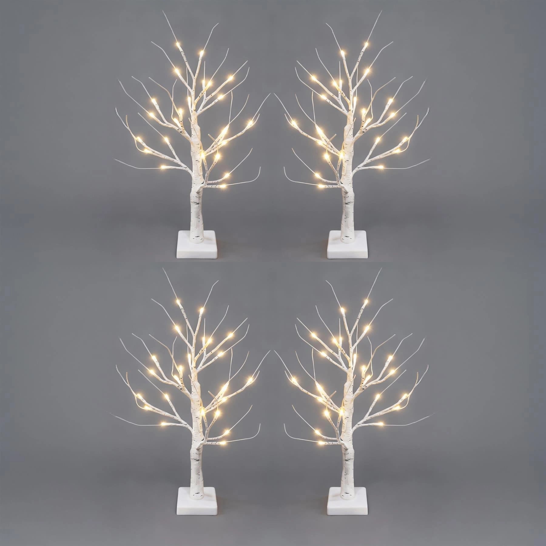 4pcs- 60cm White Twig Tree 24 Warm White LEDs USB or Battery Operated