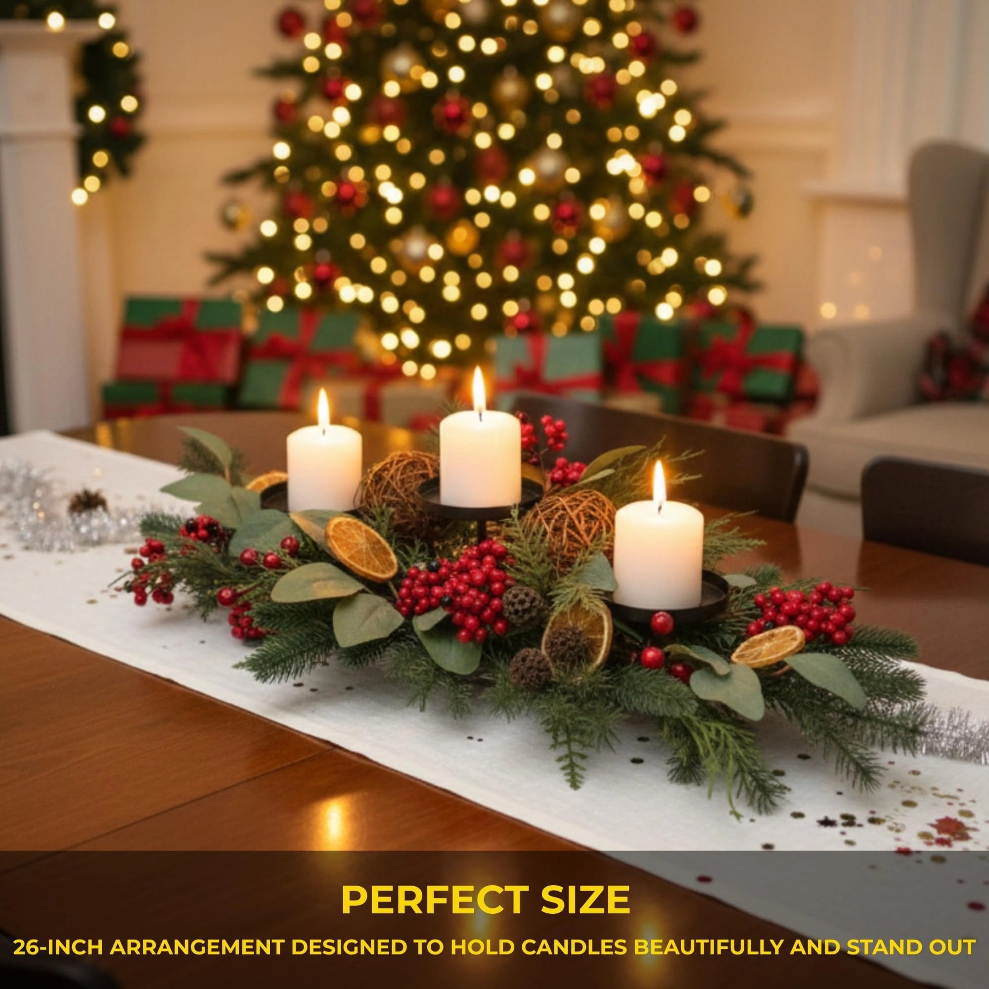 26 Inch Orange With Berry Centerpiece Candle Stand