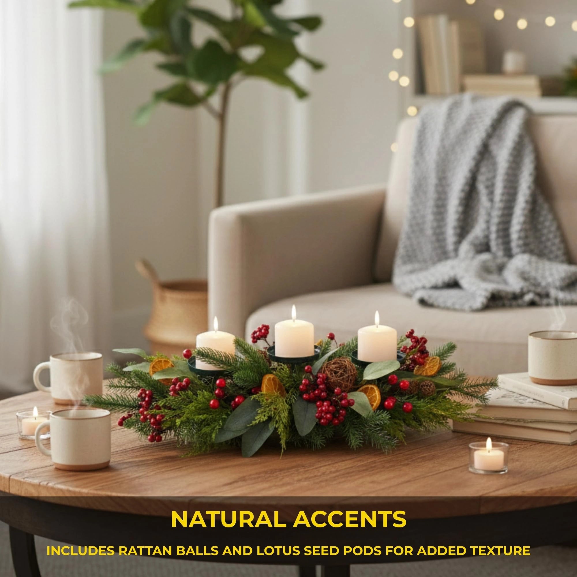 26 Inch Orange With Berry Centerpiece Candle Stand