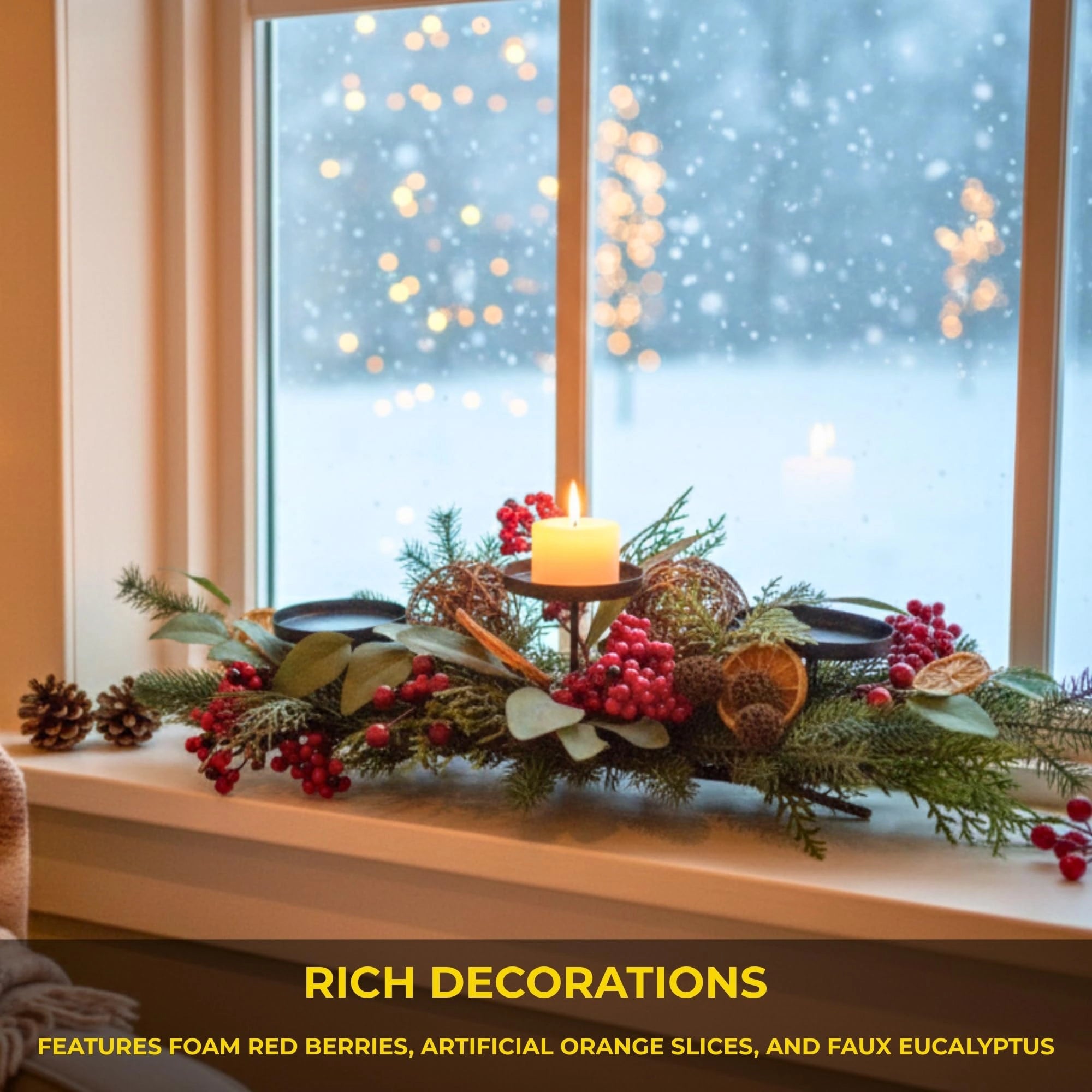 26 Inch Orange With Berry Centerpiece Candle Stand