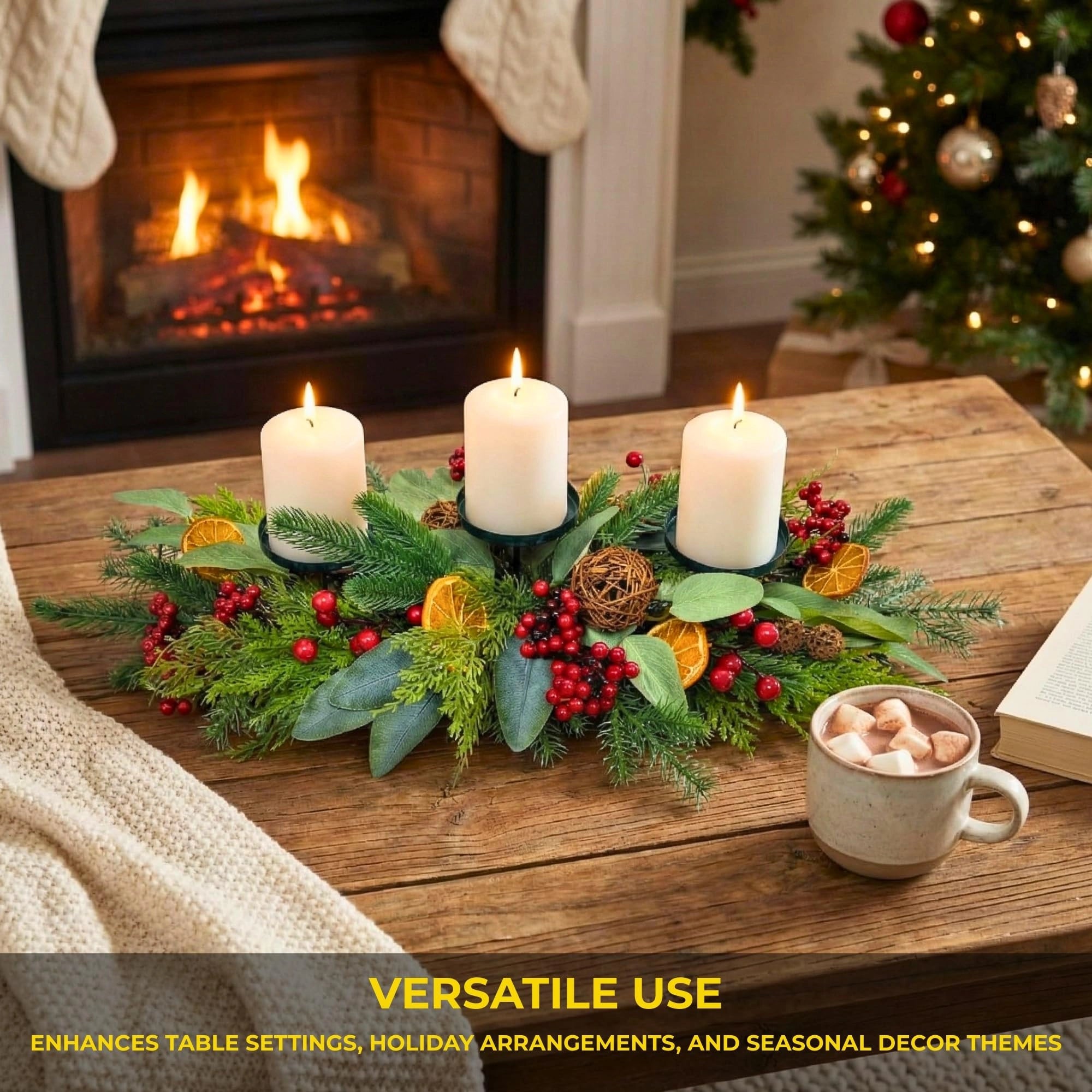 26 Inch Orange With Berry Centerpiece Candle Stand