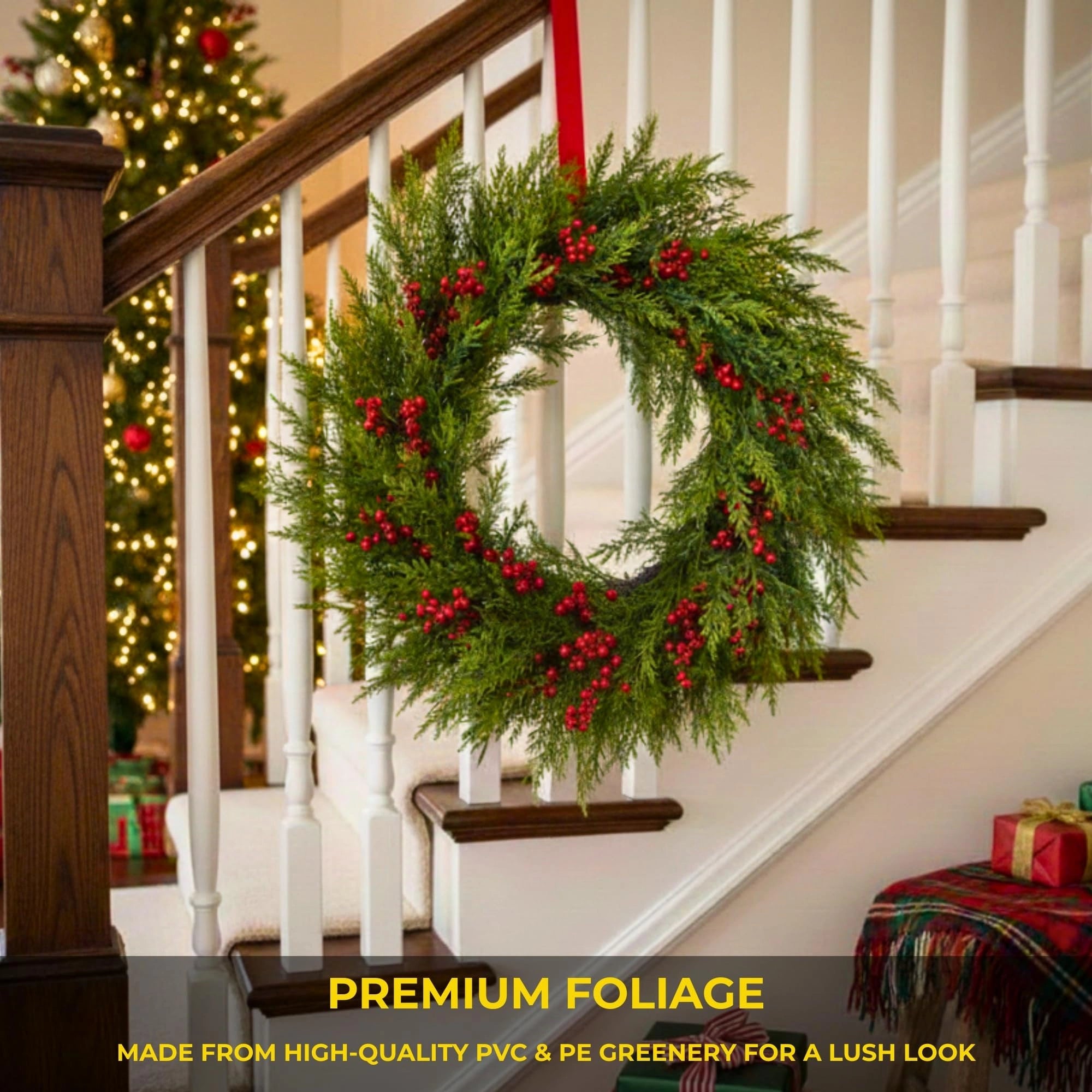 24 Inch Pine Needle With Berry Wreath