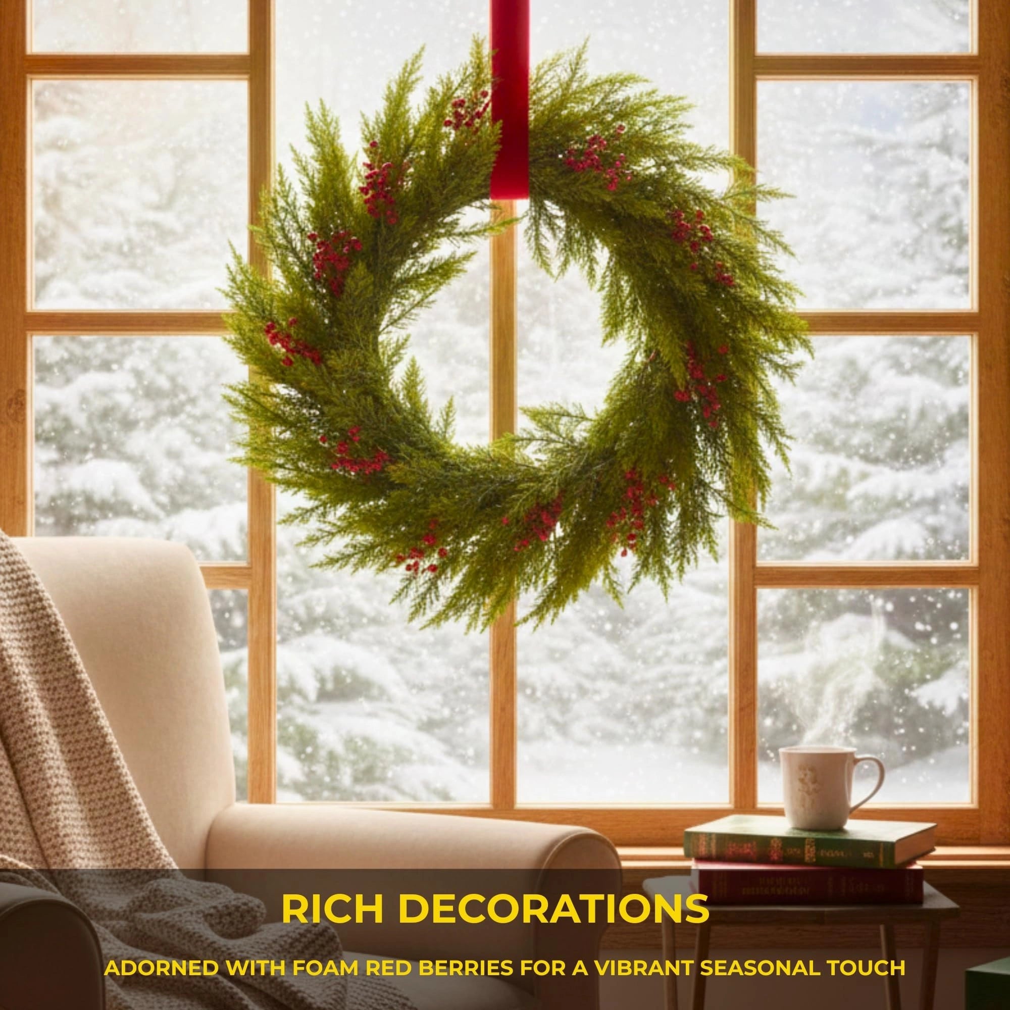 24 Inch Pine Needle With Berry Wreath