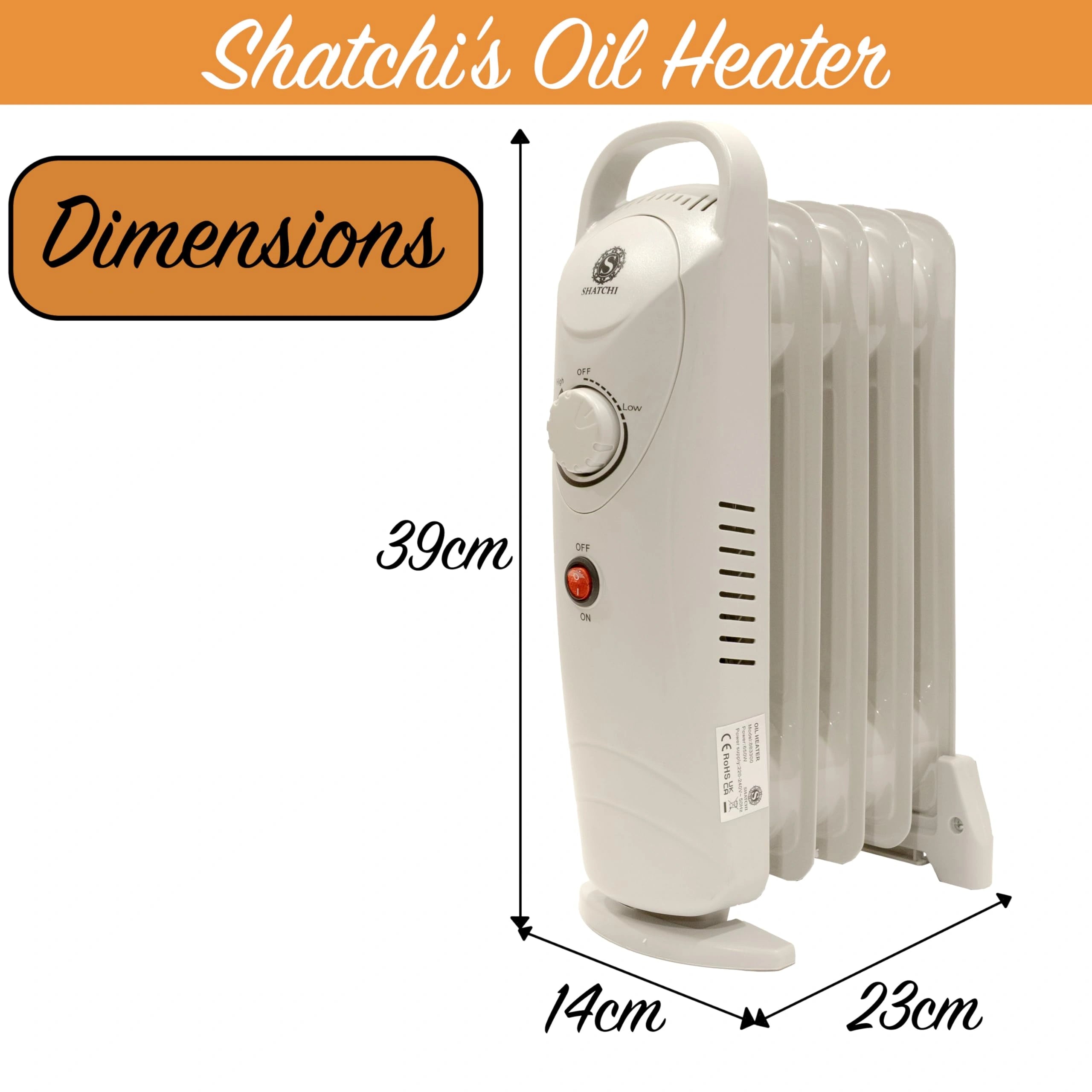 650W 5-Fin Oil Filled Radiator Heater with Adjustable Thermostat