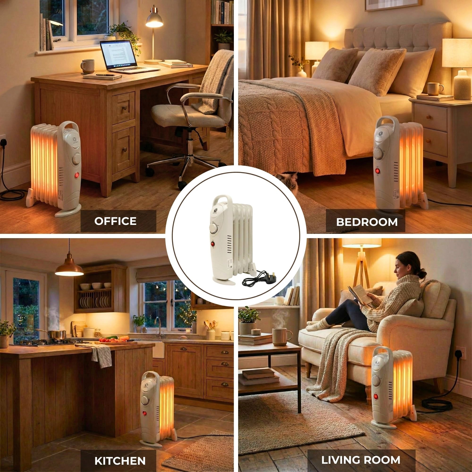 650W 5-Fin Oil Filled Radiator Heater with Adjustable Thermostat