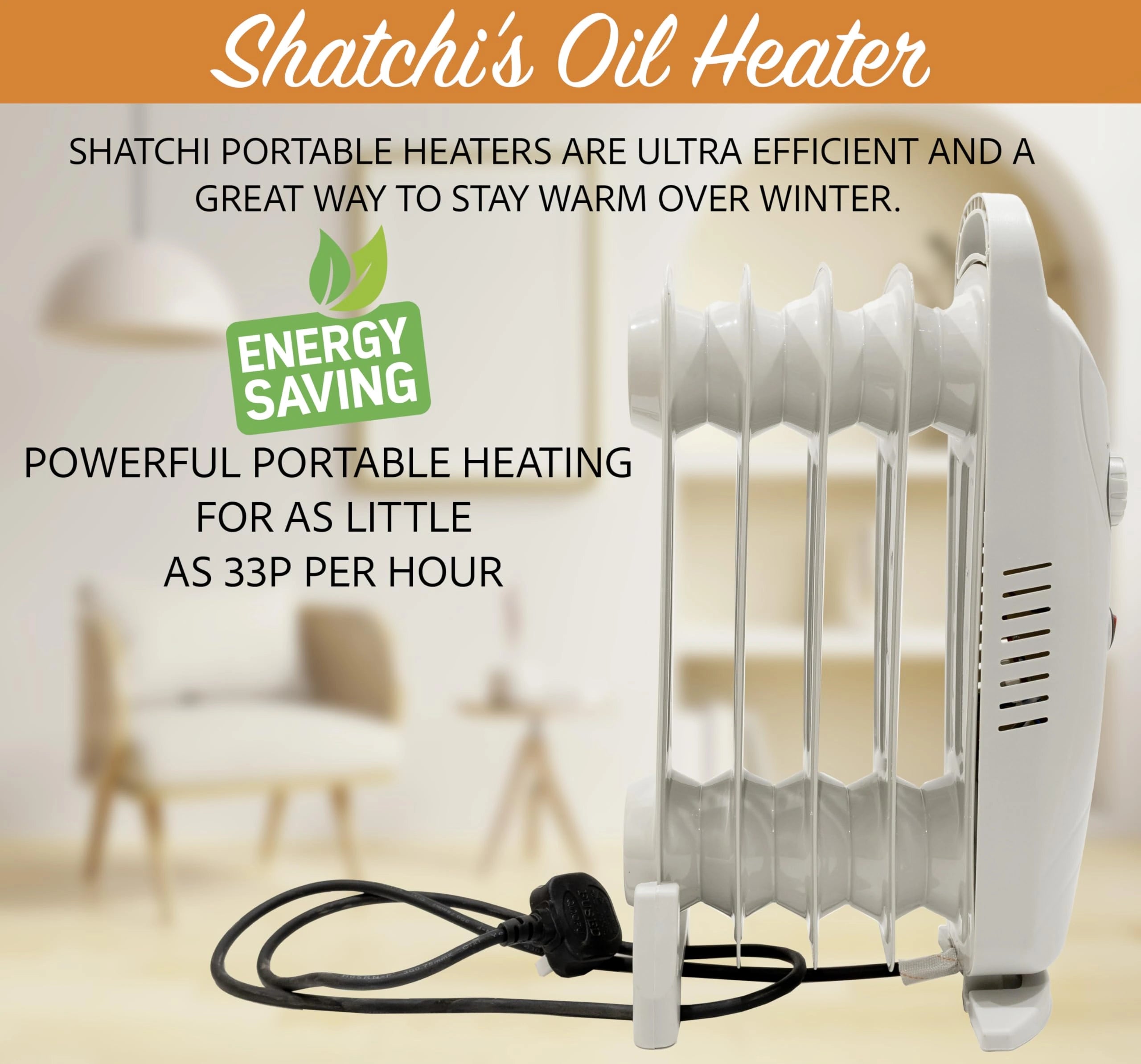 650W 5-Fin Oil Filled Radiator Heater with Adjustable Thermostat