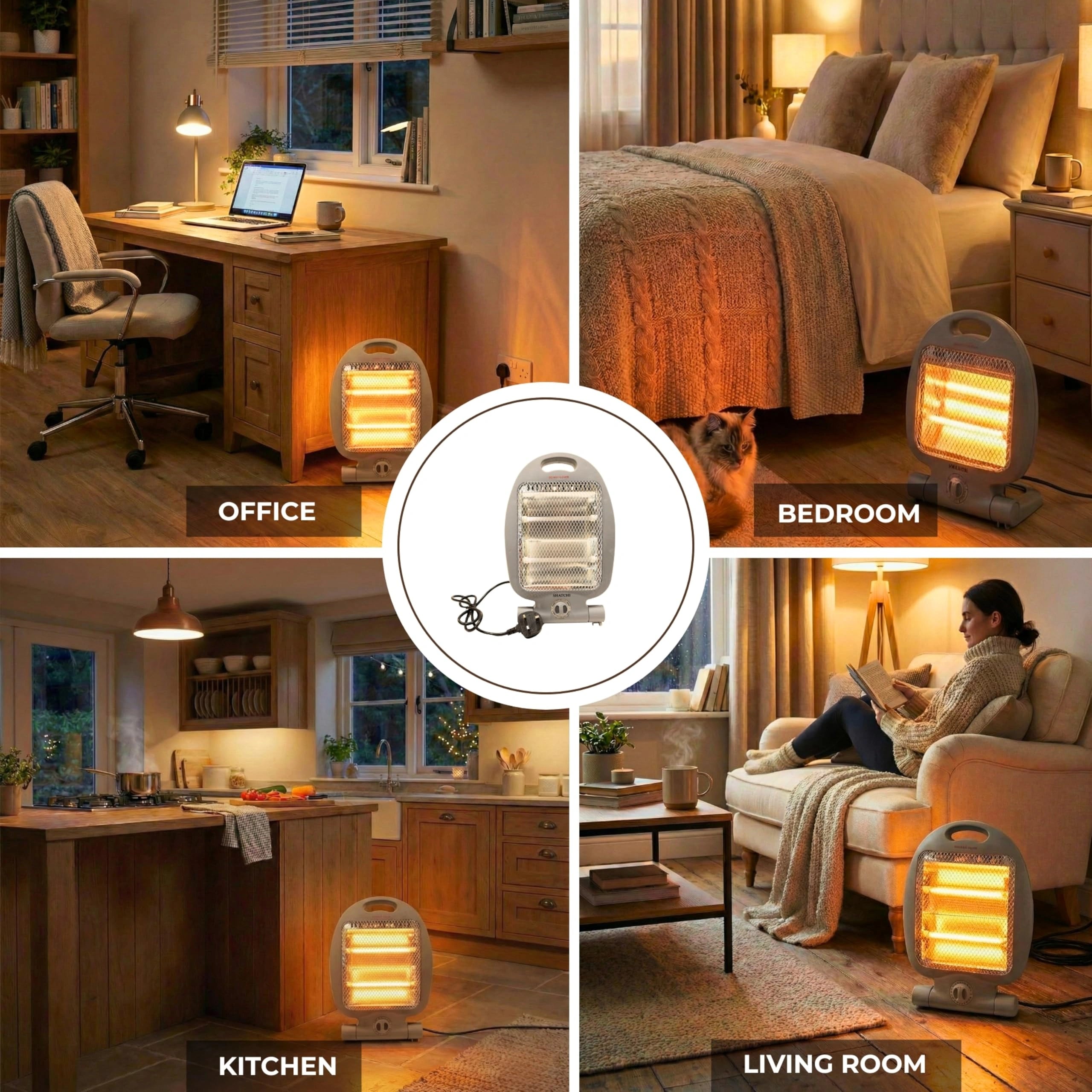 800W Quartz Heater, Portable Electric Unit with Dual Heat Settings, Quiet Space Heating with Tip-Over Safety