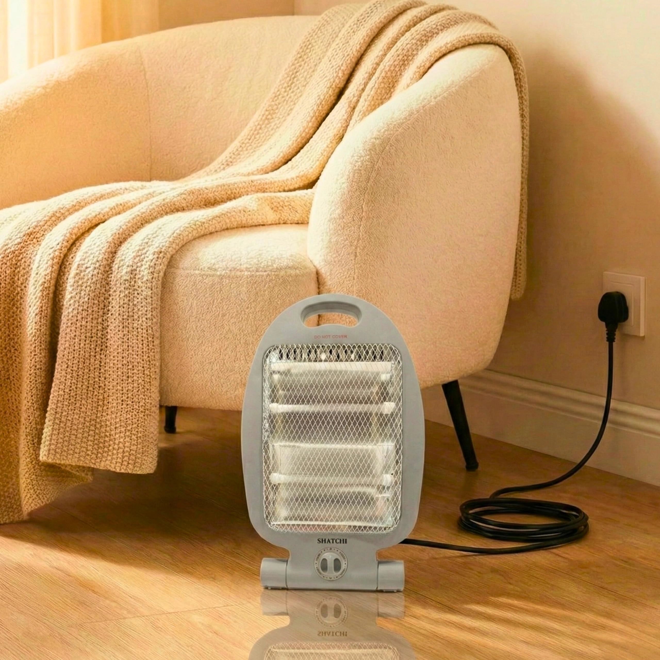 800W Quartz Heater, Portable Electric Unit with Dual Heat Settings, Quiet Space Heating with Tip-Over Safety