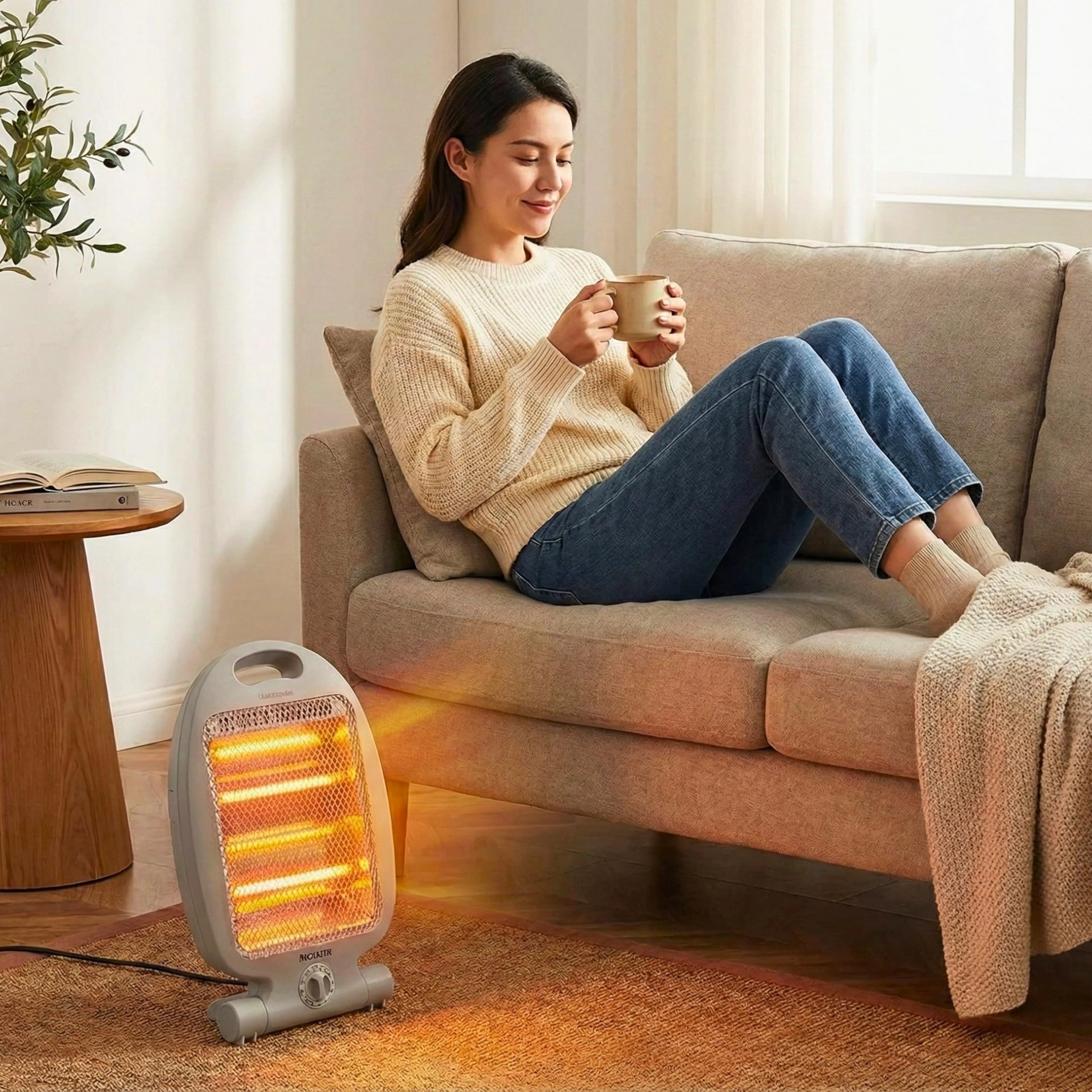 800W Quartz Heater, Portable Electric Unit with Dual Heat Settings, Quiet Space Heating with Tip-Over Safety