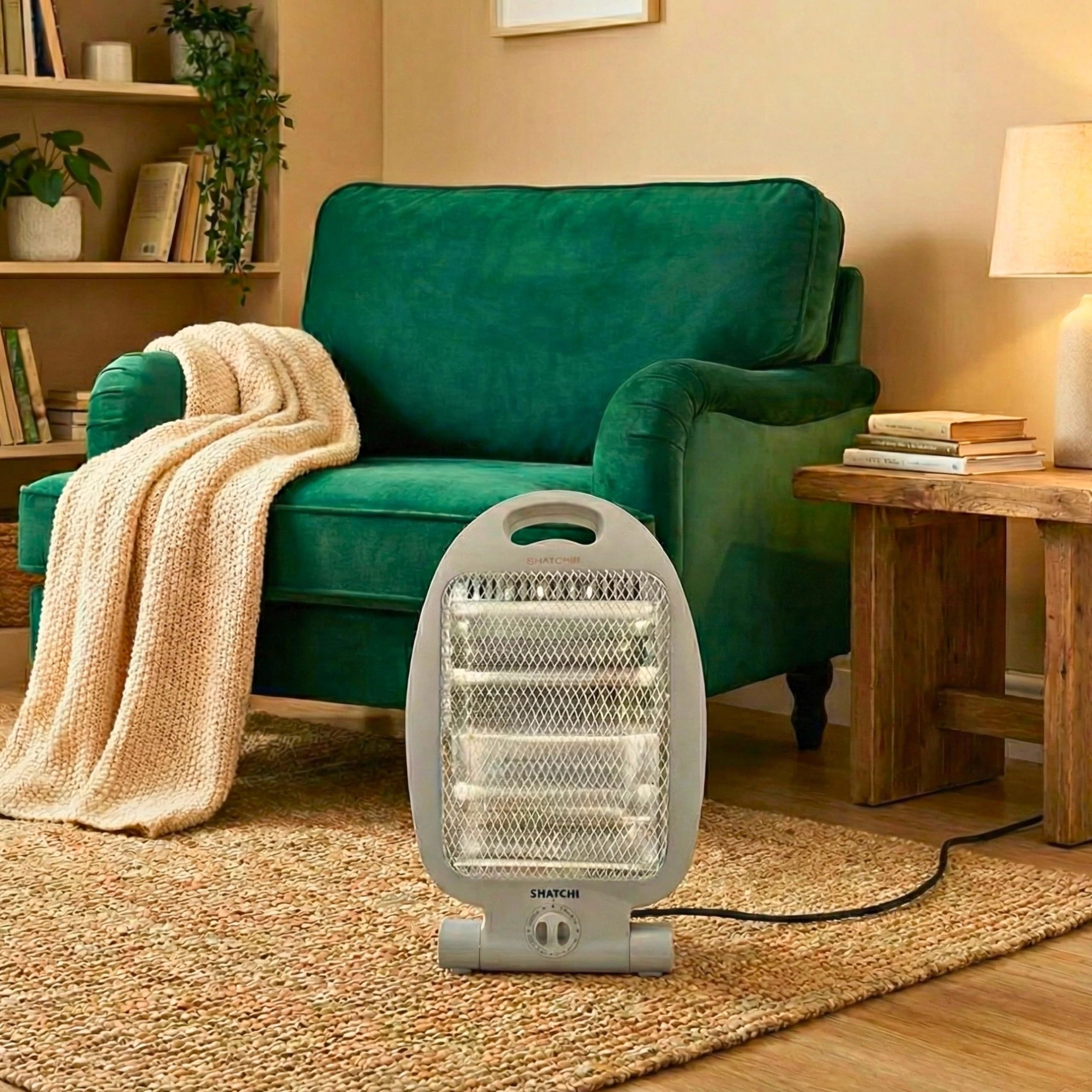 800W Quartz Heater, Portable Electric Unit with Dual Heat Settings, Quiet Space Heating with Tip-Over Safety
