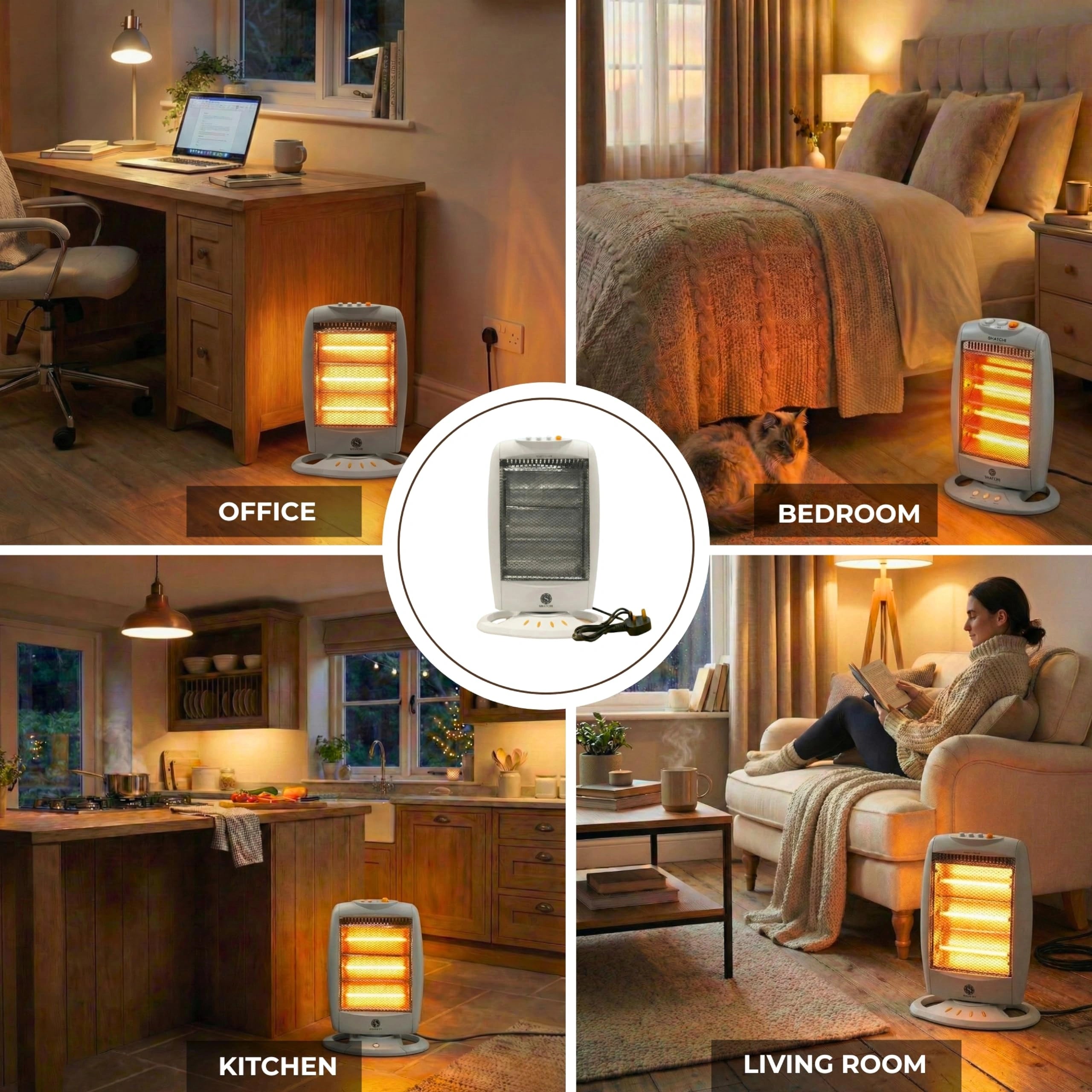1200W Halogen Room Heater with 3 Heat Settings, Portable Electric Space Warmer with Instant Heat Glow, Oscillation, Tip Over Safety
