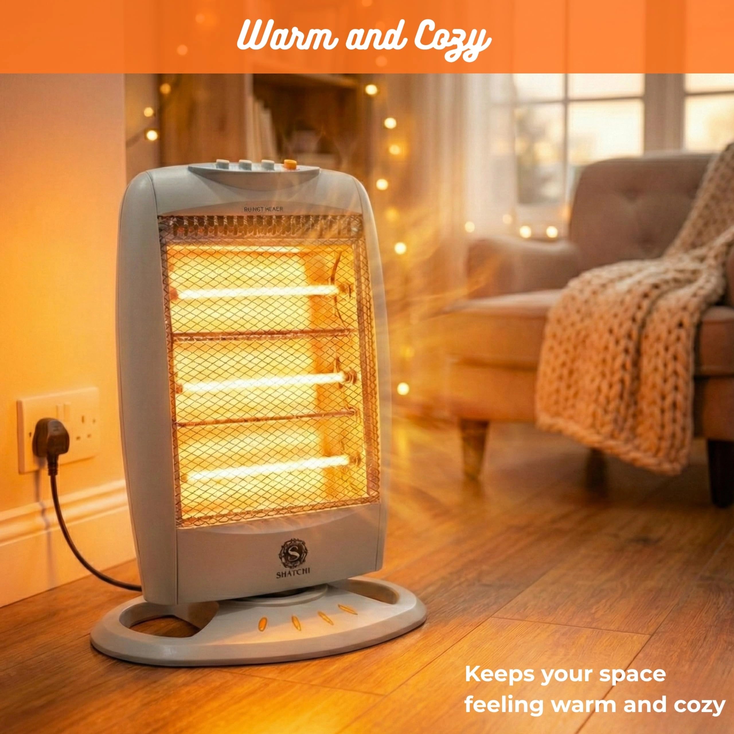 1200W Halogen Room Heater with 3 Heat Settings, Portable Electric Space Warmer with Instant Heat Glow, Oscillation, Tip Over Safety