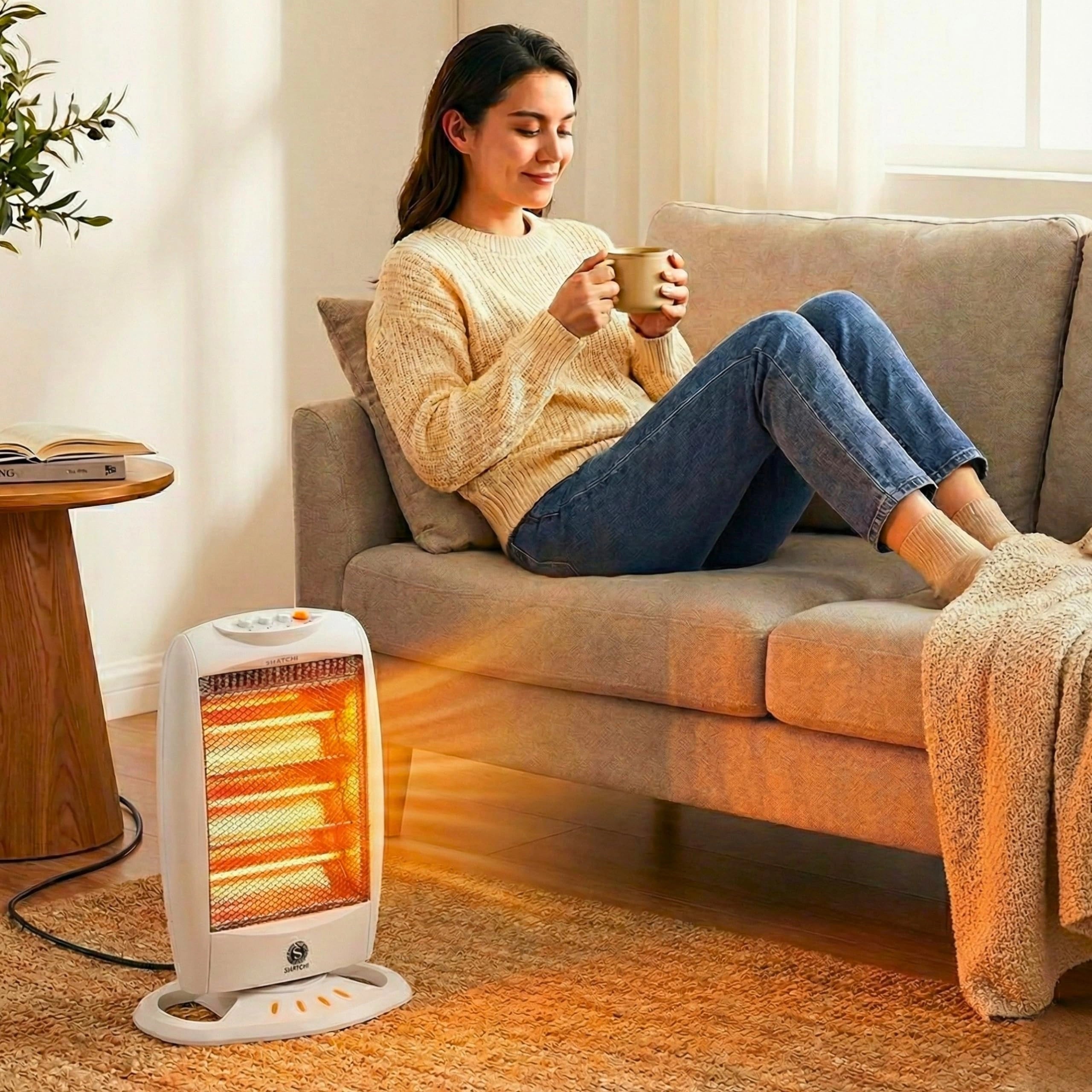 1200W Halogen Room Heater with 3 Heat Settings, Portable Electric Space Warmer with Instant Heat Glow, Oscillation, Tip Over Safety