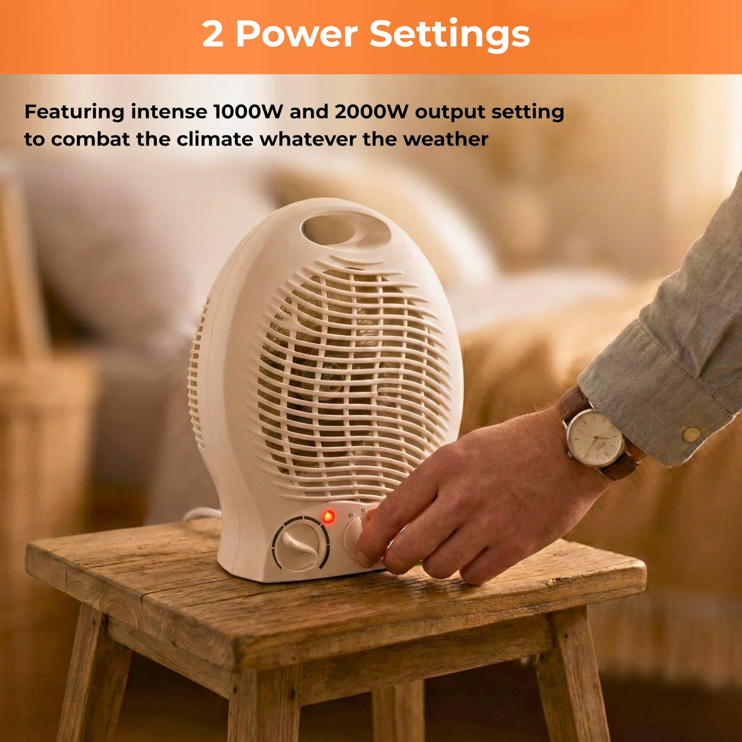 2000W Upright Fan Heater with 2 Heat Settings, Portable Electric Space Heater with Cool Air, Adjustable Thermostat