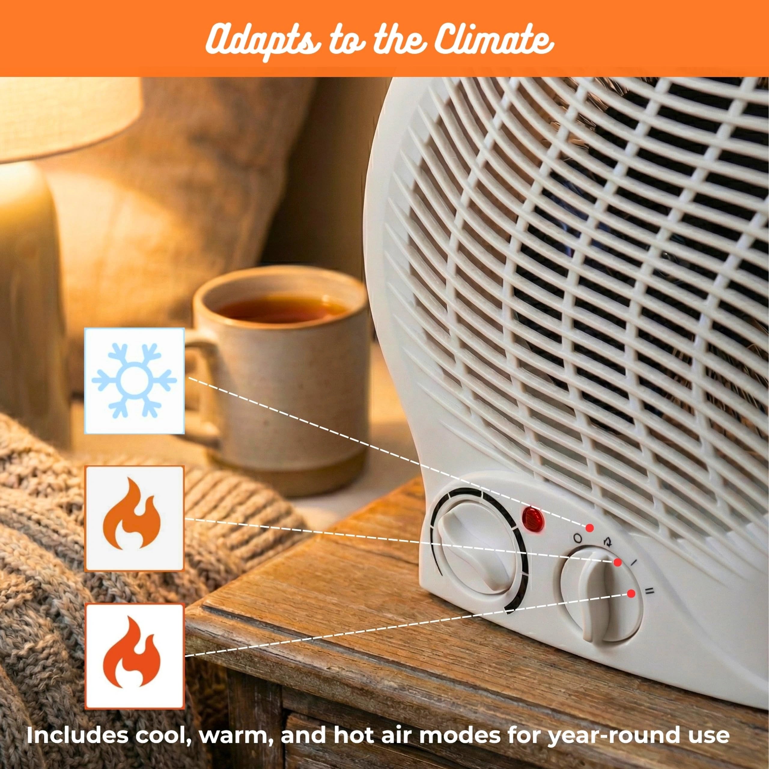 2000W Upright Fan Heater with 2 Heat Settings, Portable Electric Space Heater with Cool Air, Adjustable Thermostat