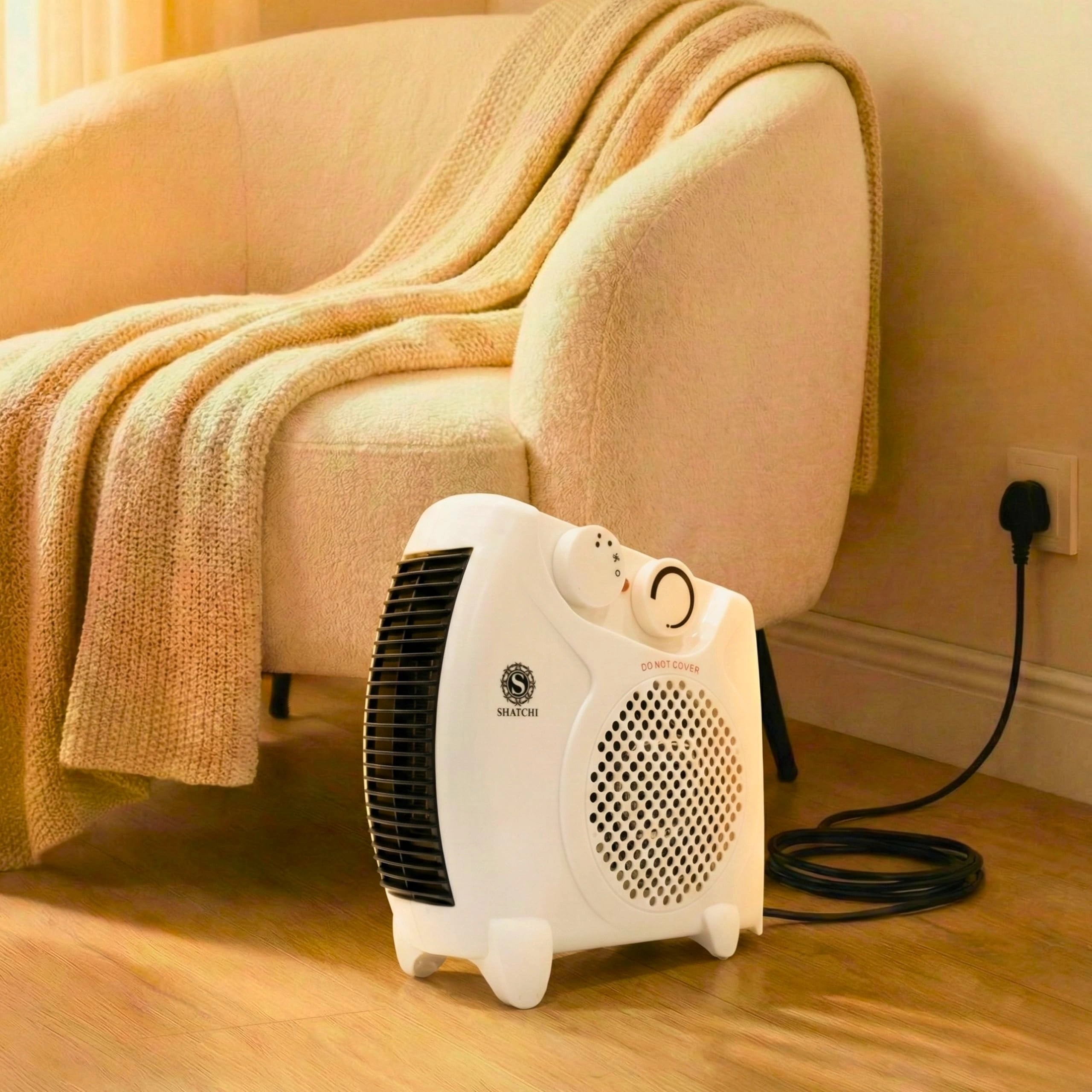 2000W Upright & Flat Fan Heater with 2 Heat Settings, Adjustable Thermostat & Cool Air
