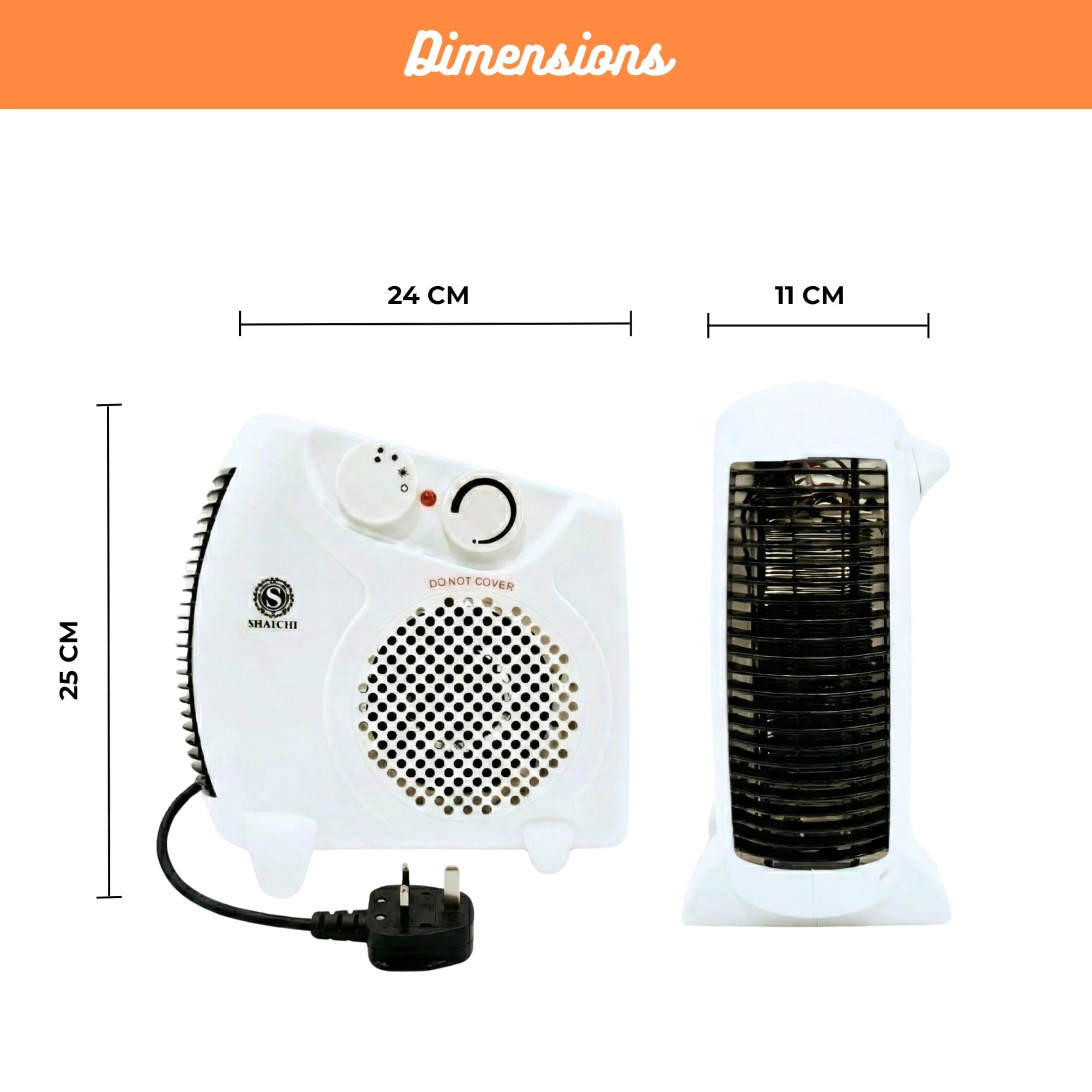 2000W Upright & Flat Fan Heater with 2 Heat Settings, Adjustable Thermostat & Cool Air