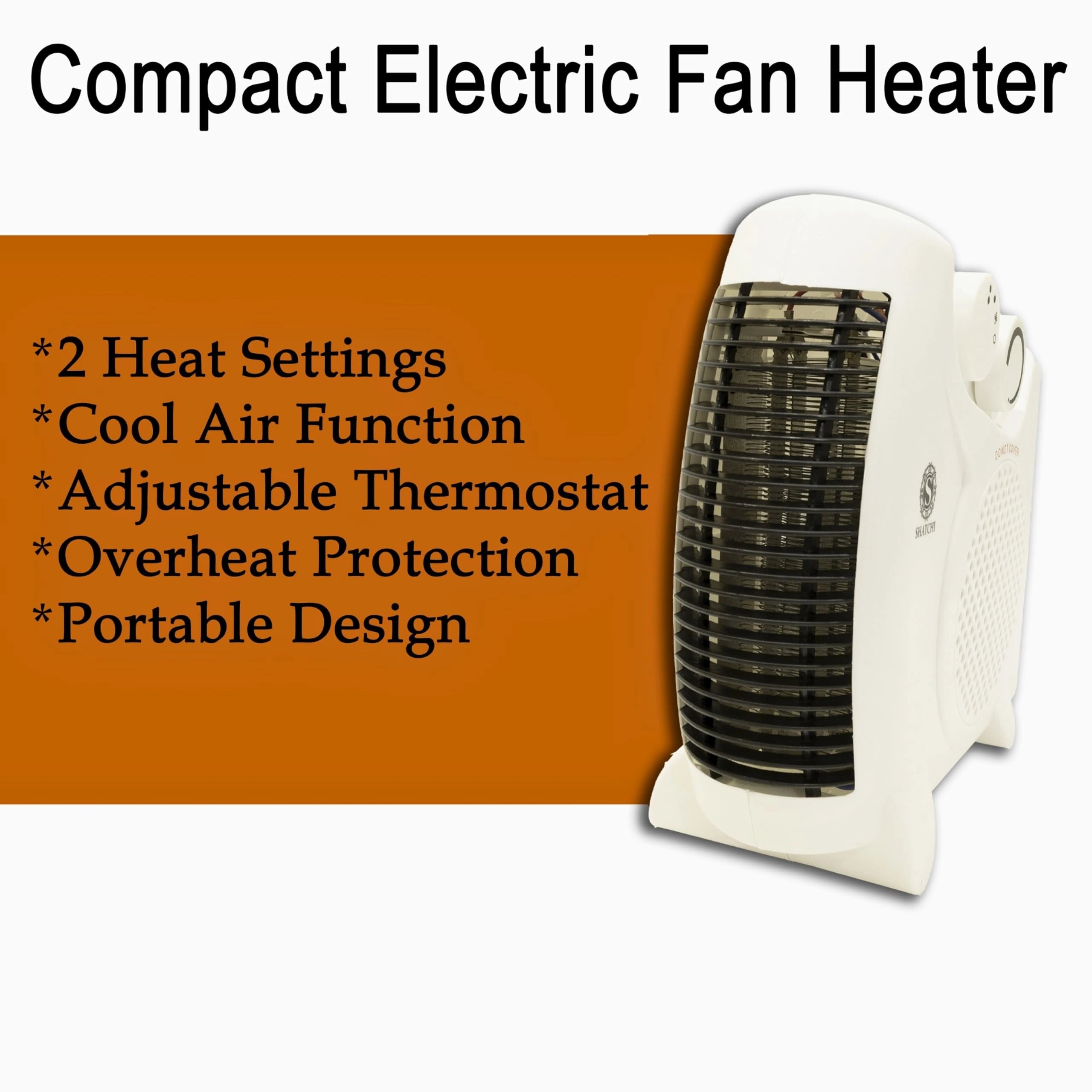 2000W Upright & Flat Fan Heater with 2 Heat Settings, Adjustable Thermostat & Cool Air