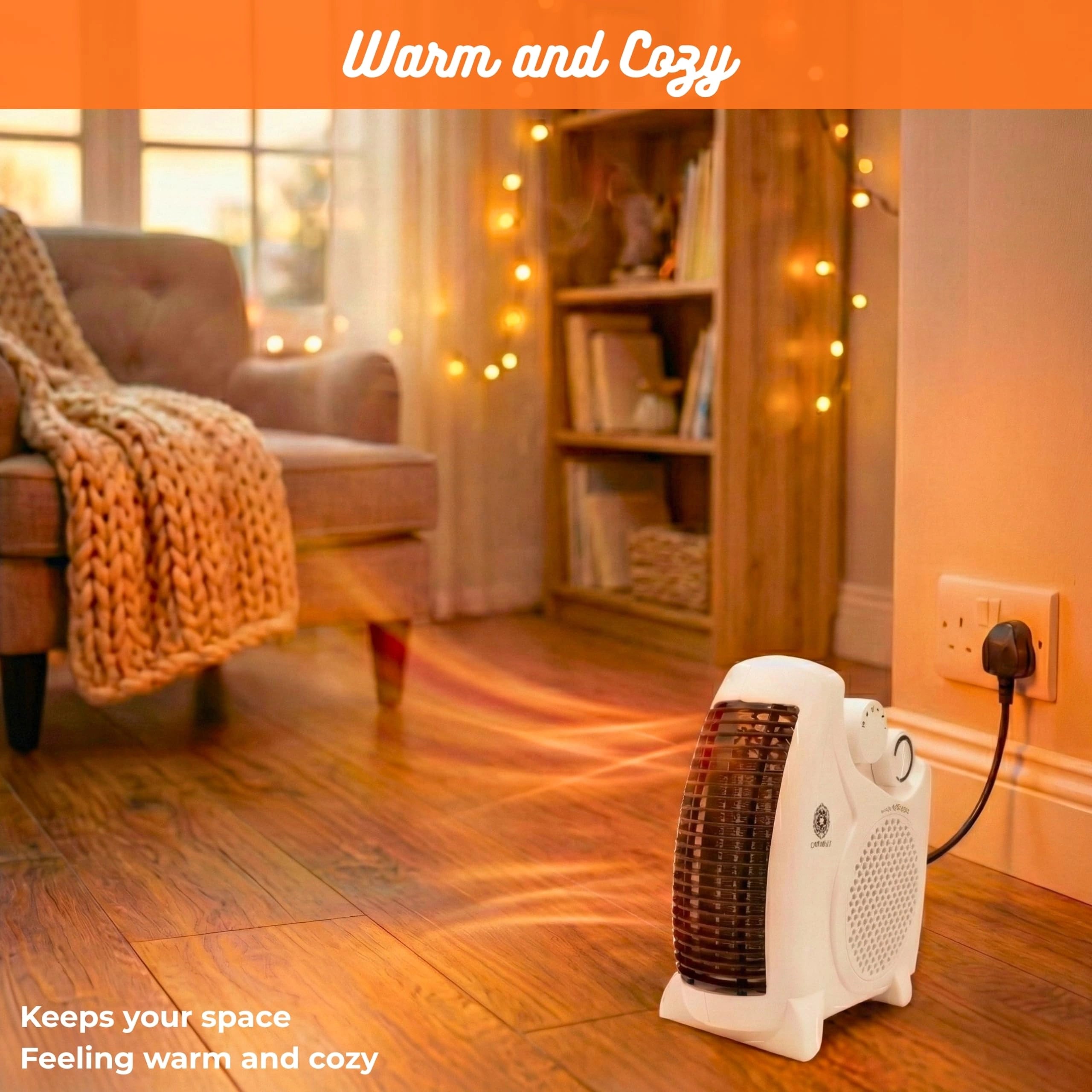 2000W Upright & Flat Fan Heater with 2 Heat Settings, Adjustable Thermostat & Cool Air