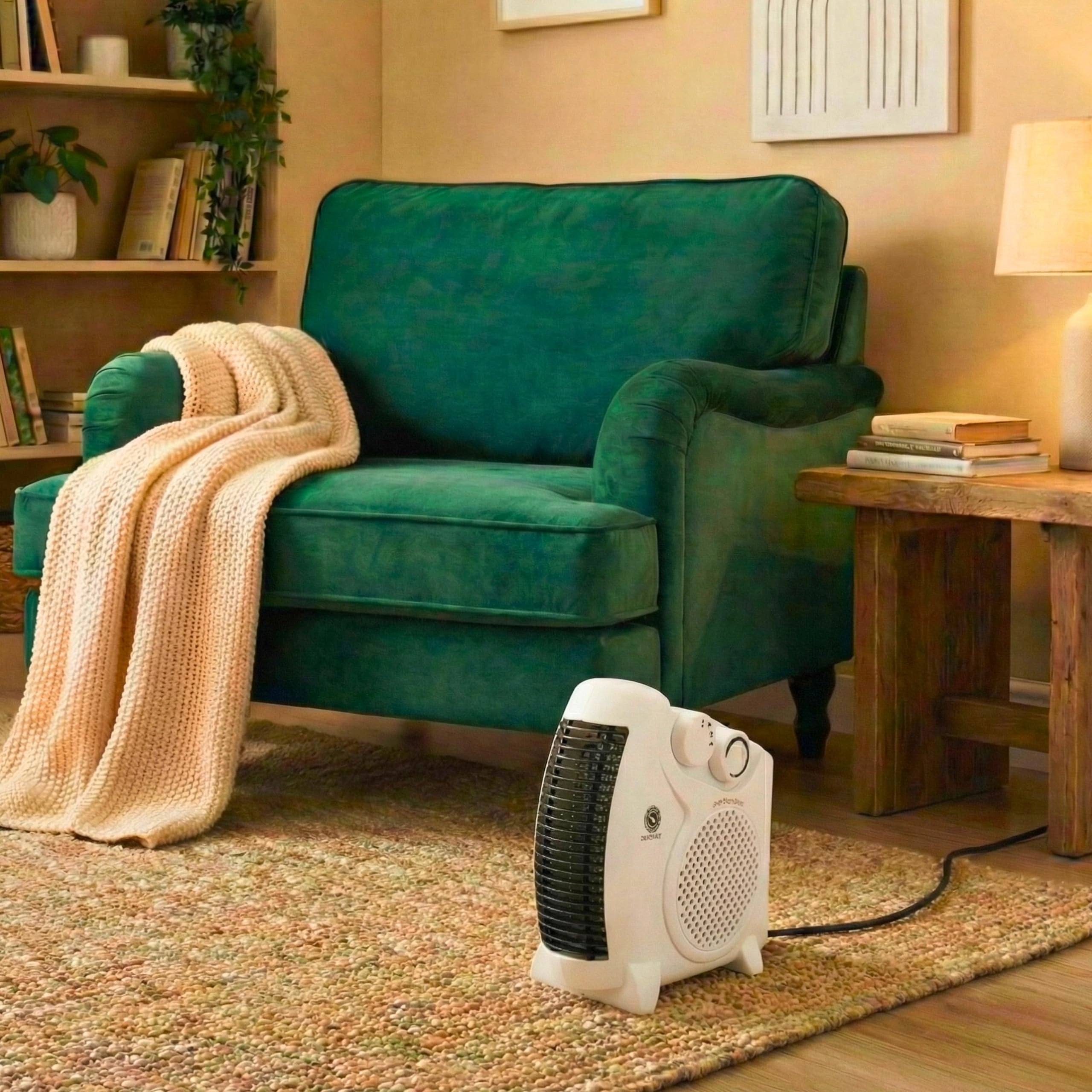 2000W Upright & Flat Fan Heater with 2 Heat Settings, Adjustable Thermostat & Cool Air