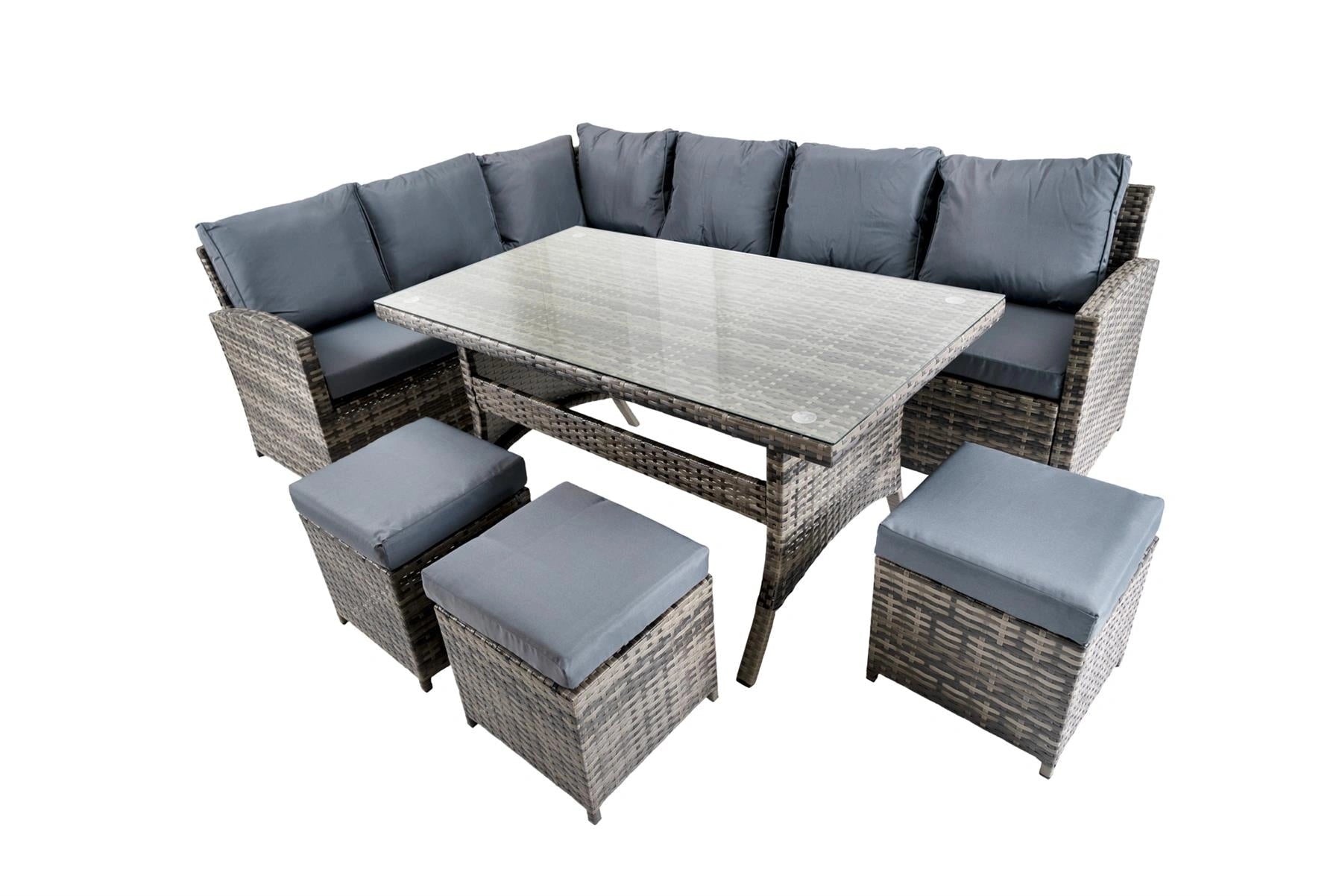 6PCS Rattan Garden Furniture Set Corner Sofa Table & Stool Outdoor Conservatory