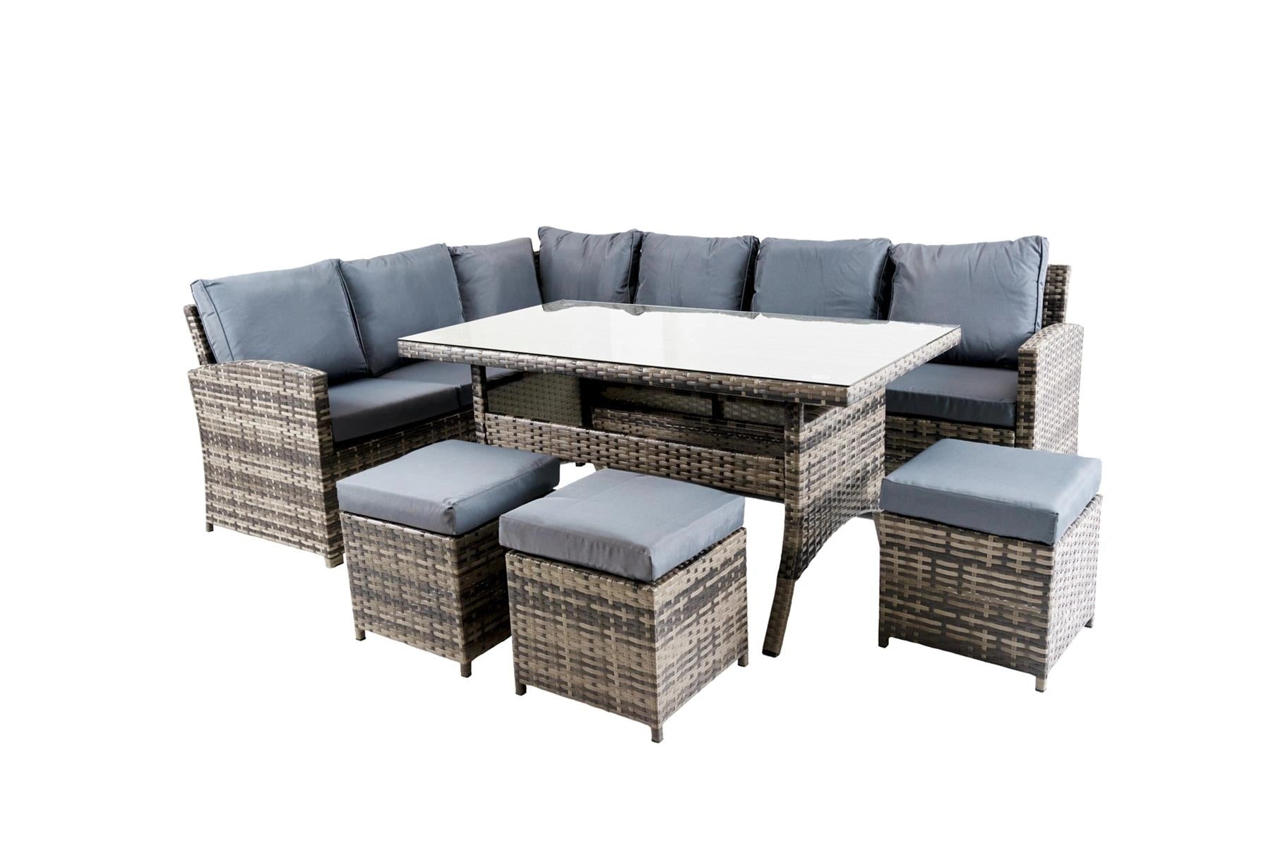 6PCS Rattan Garden Furniture Set Corner Sofa Table & Stool Outdoor Conservatory