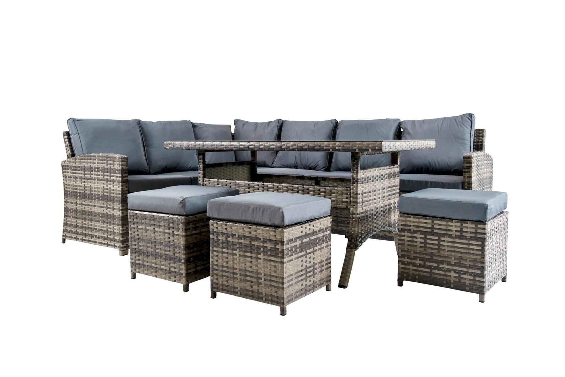 6PCS Rattan Garden Furniture Set Corner Sofa Table & Stool Outdoor Conservatory