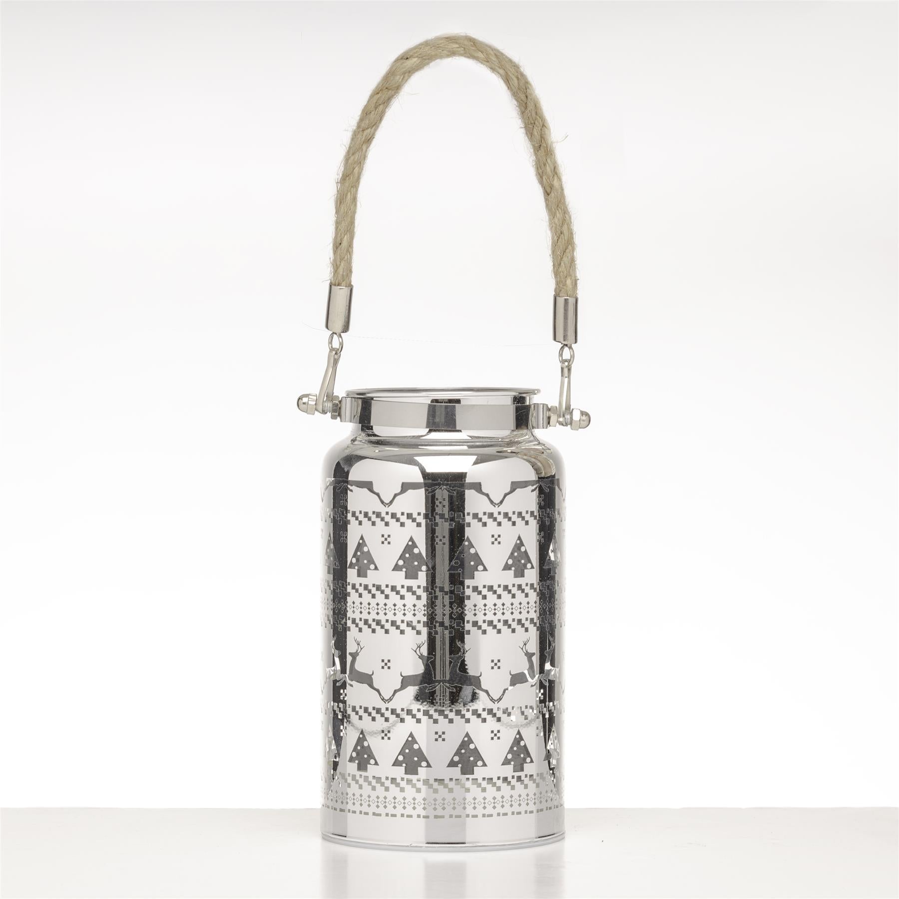 Christmas Jar Lamp LED Lights 16cm Table Decoration Silver Skandi Vase UK