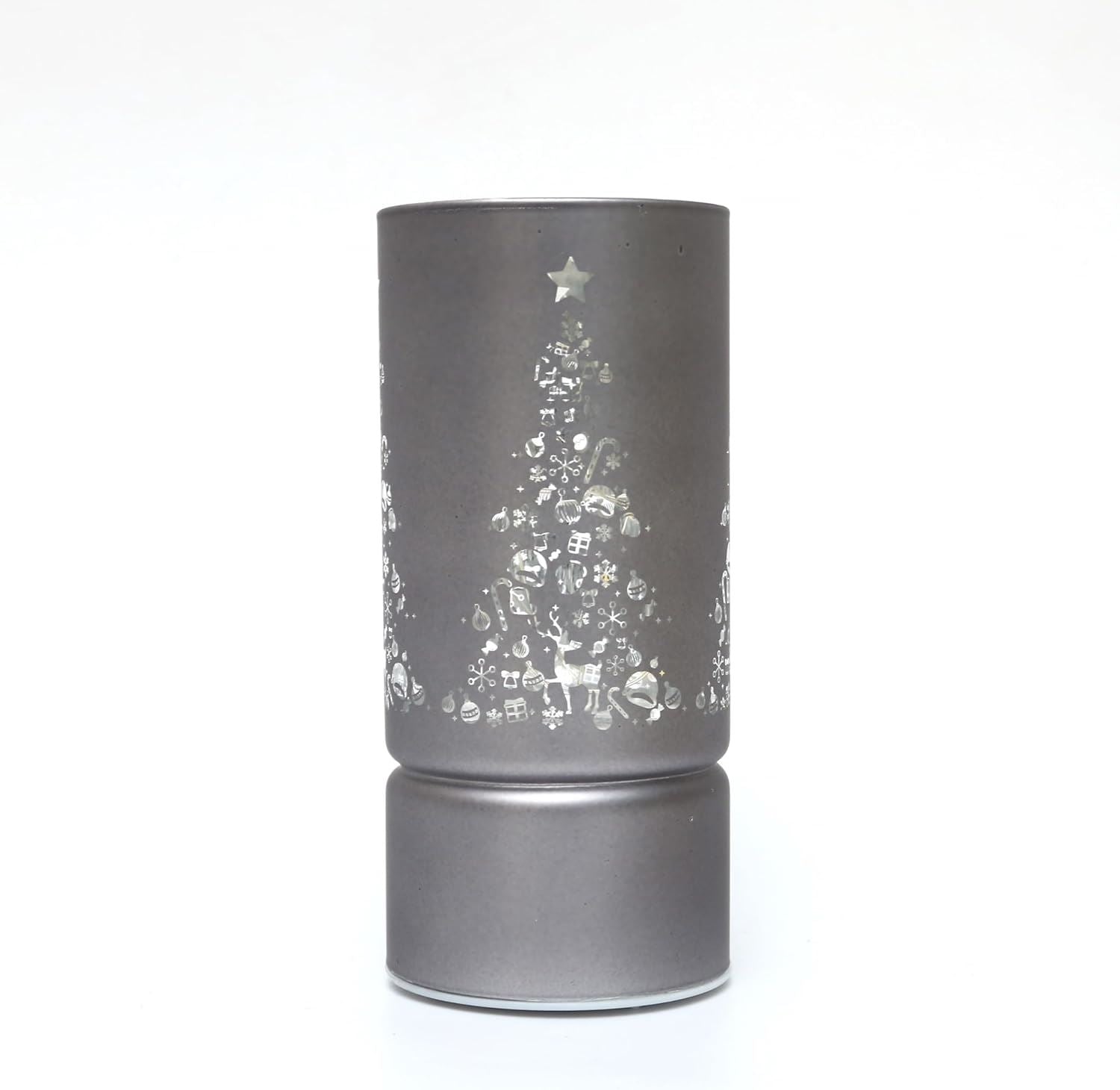 Christmas Decorated Vase Led Grey Glass Vase Xmas Tree 17cm Home Table Decor