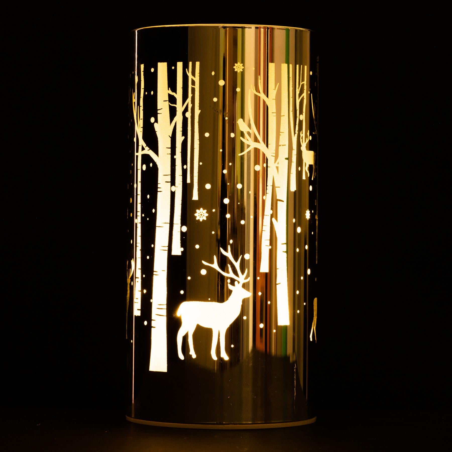 18cm Christmas Lantern LED Lights Decorated Vase Silver Table Lamp Deer Scene