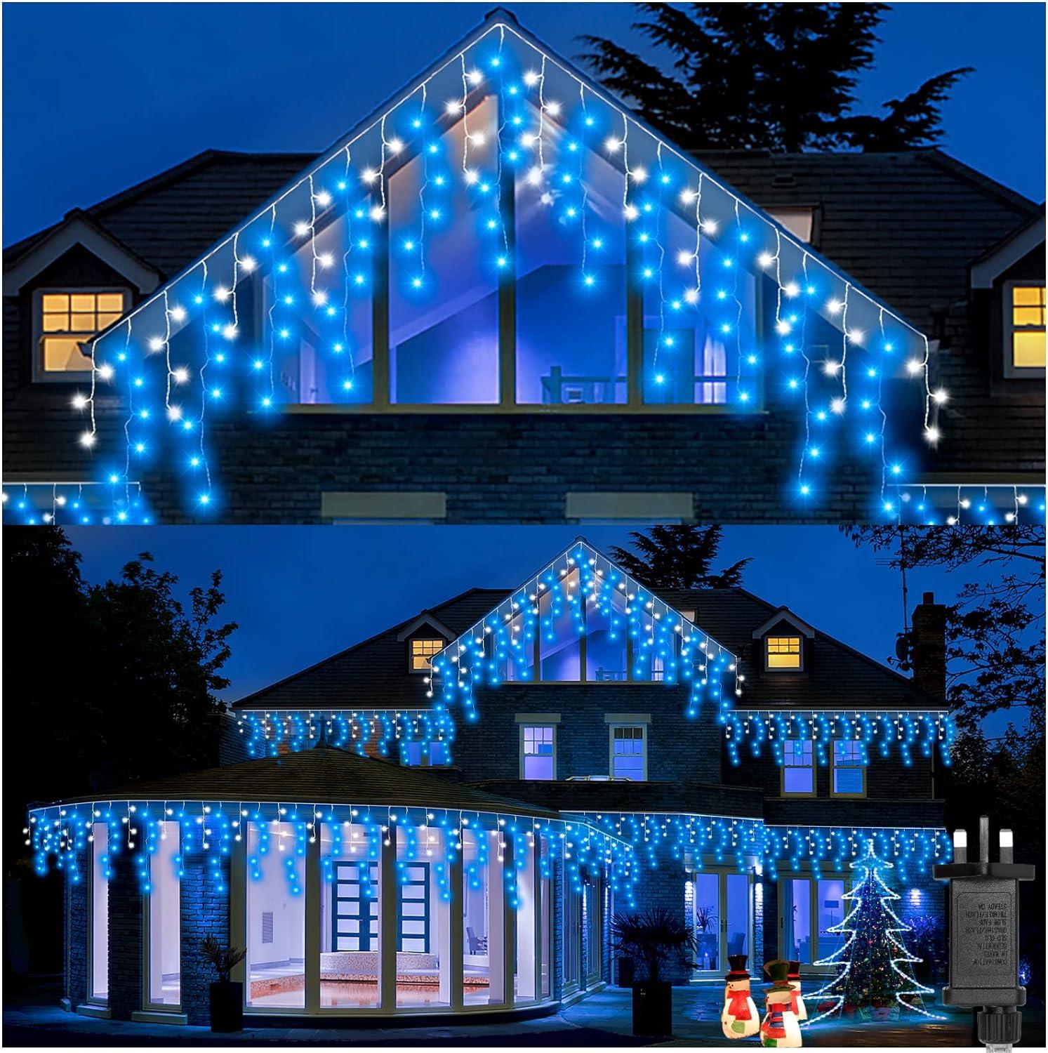 Christmas Icicle String Lights 240 White Blue LED Xmas Decoration Connectable 5m