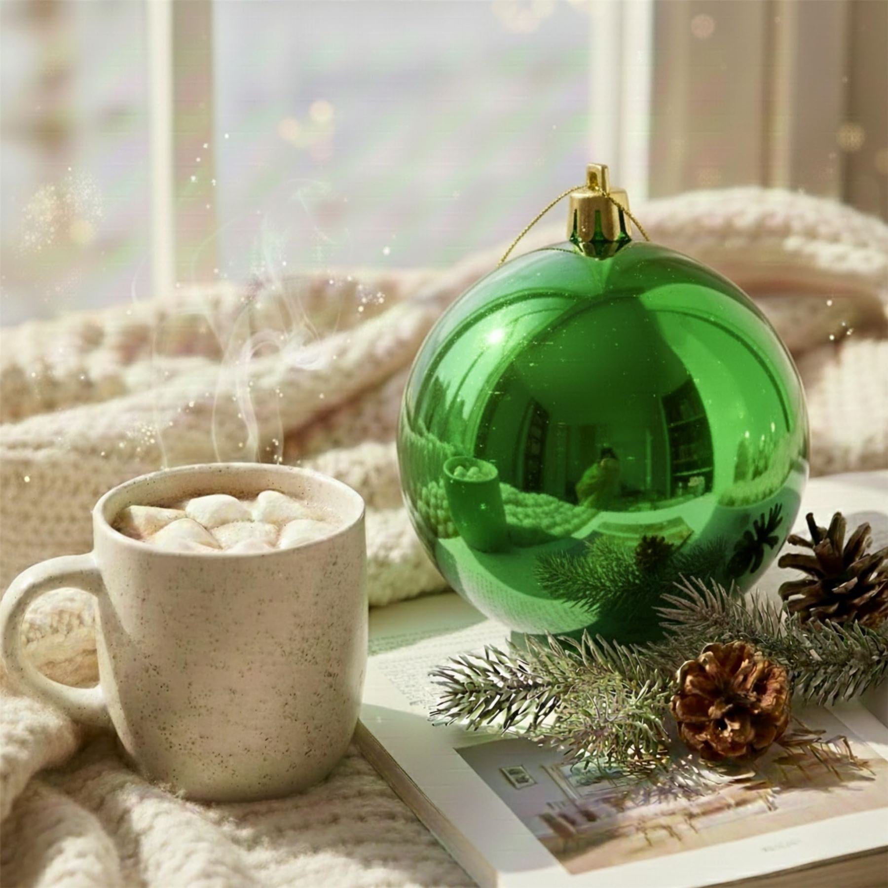 20cm Dark Green Shatterproof Christmas Bauble – Glossy Festive Hanging Decoration