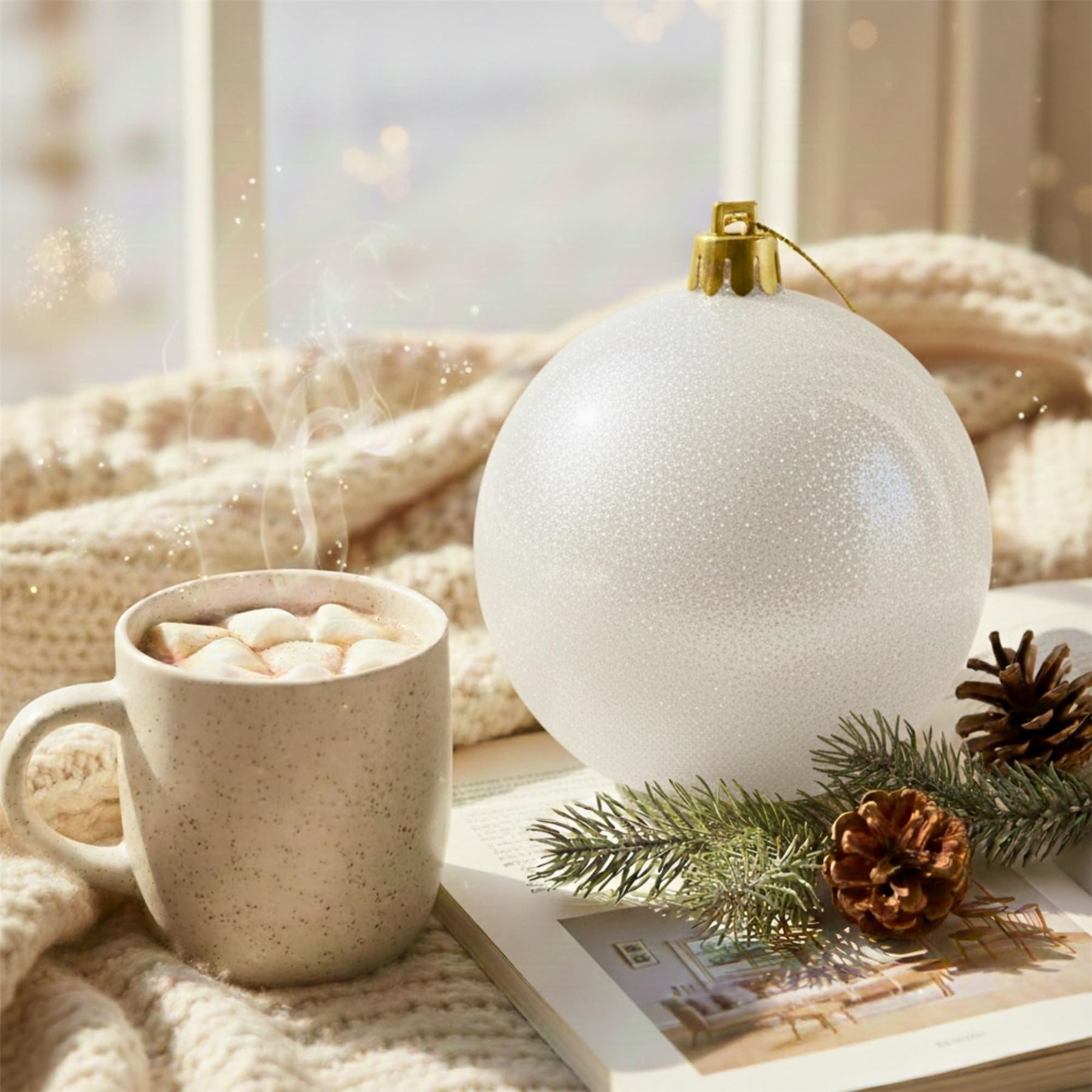 20cm White Glitter Shatterproof Christmas Bauble – Sparkling Festive Hanging Decoration