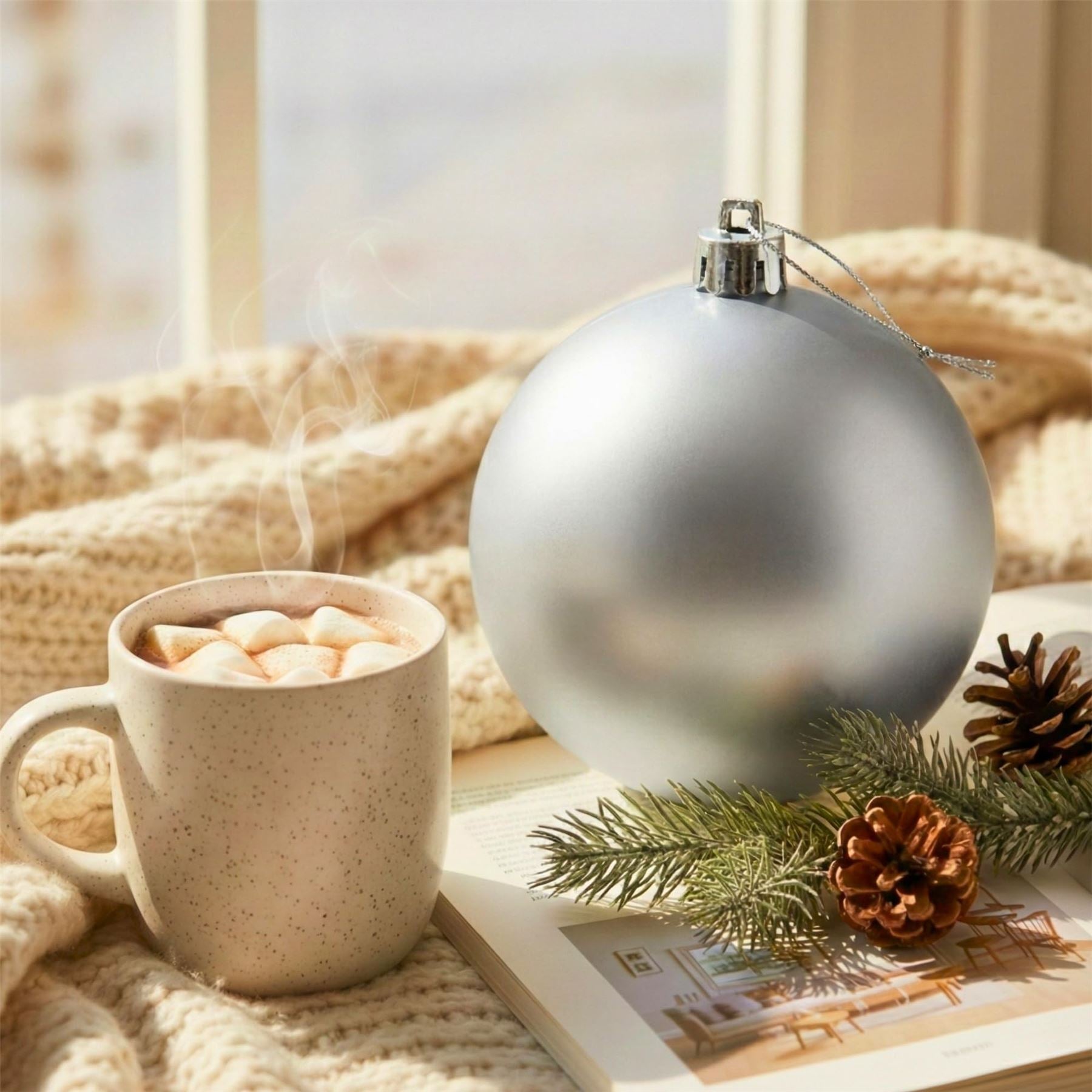 20cm Silver Matte Shatterproof Christmas Bauble – Elegant Festive Hanging Decoration